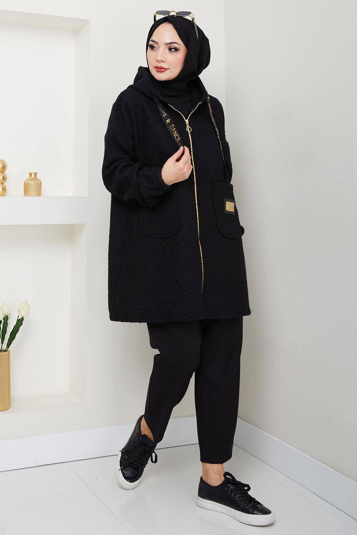 Oversize Buklet Kaban Siyah HM2657