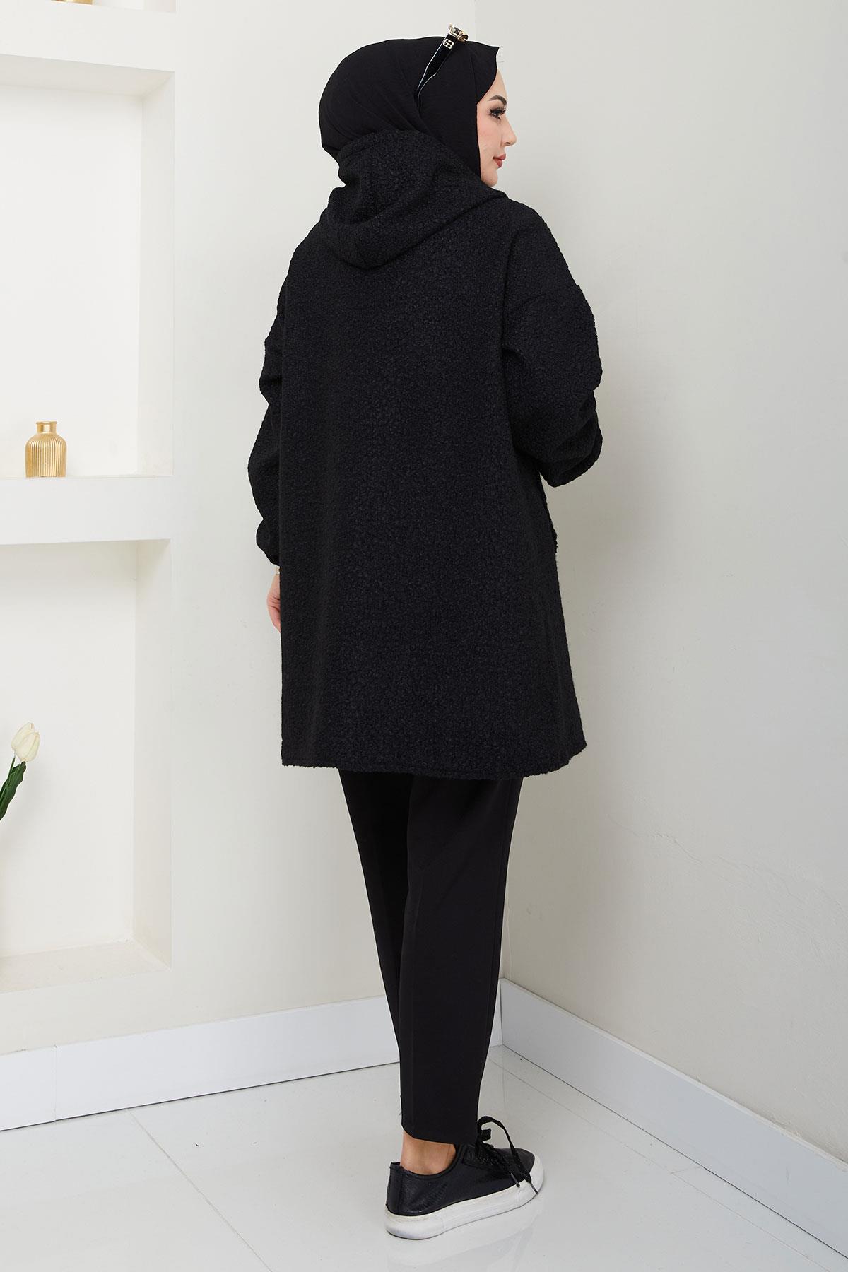 Oversize Buklet Kaban Siyah HM2657