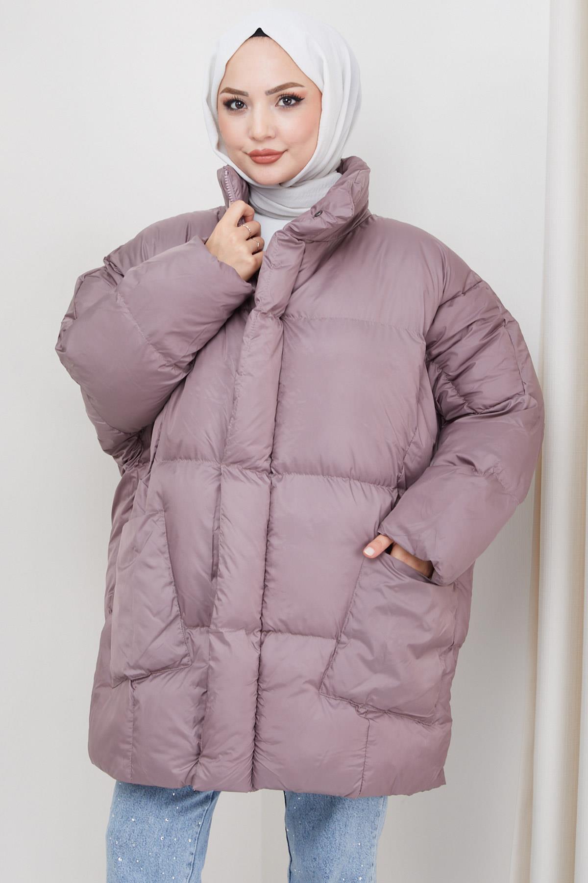 Oversize Torba Cep Şişme Mont Gül Kurusu HM2317