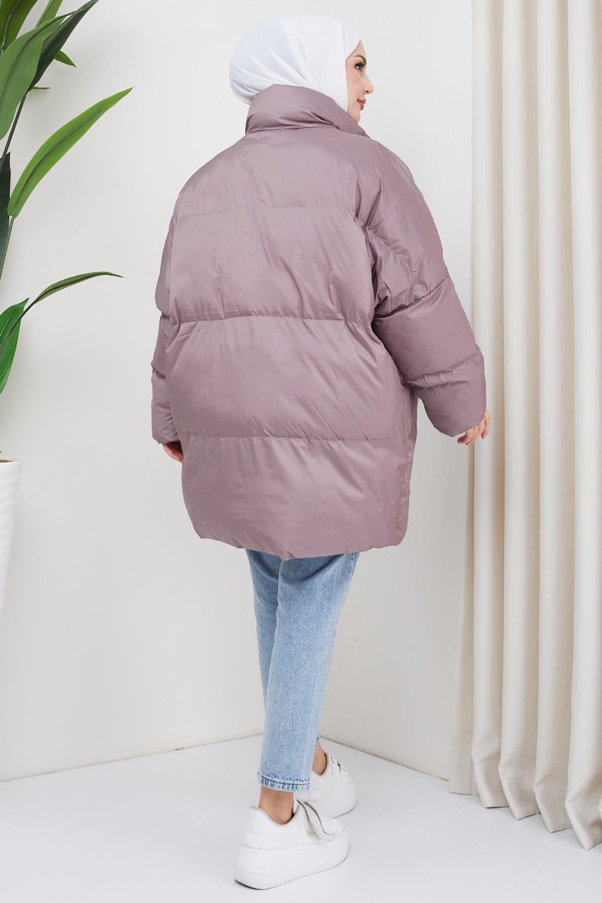 Oversize Torba Cep Şişme Mont Gül Kurusu HM2317