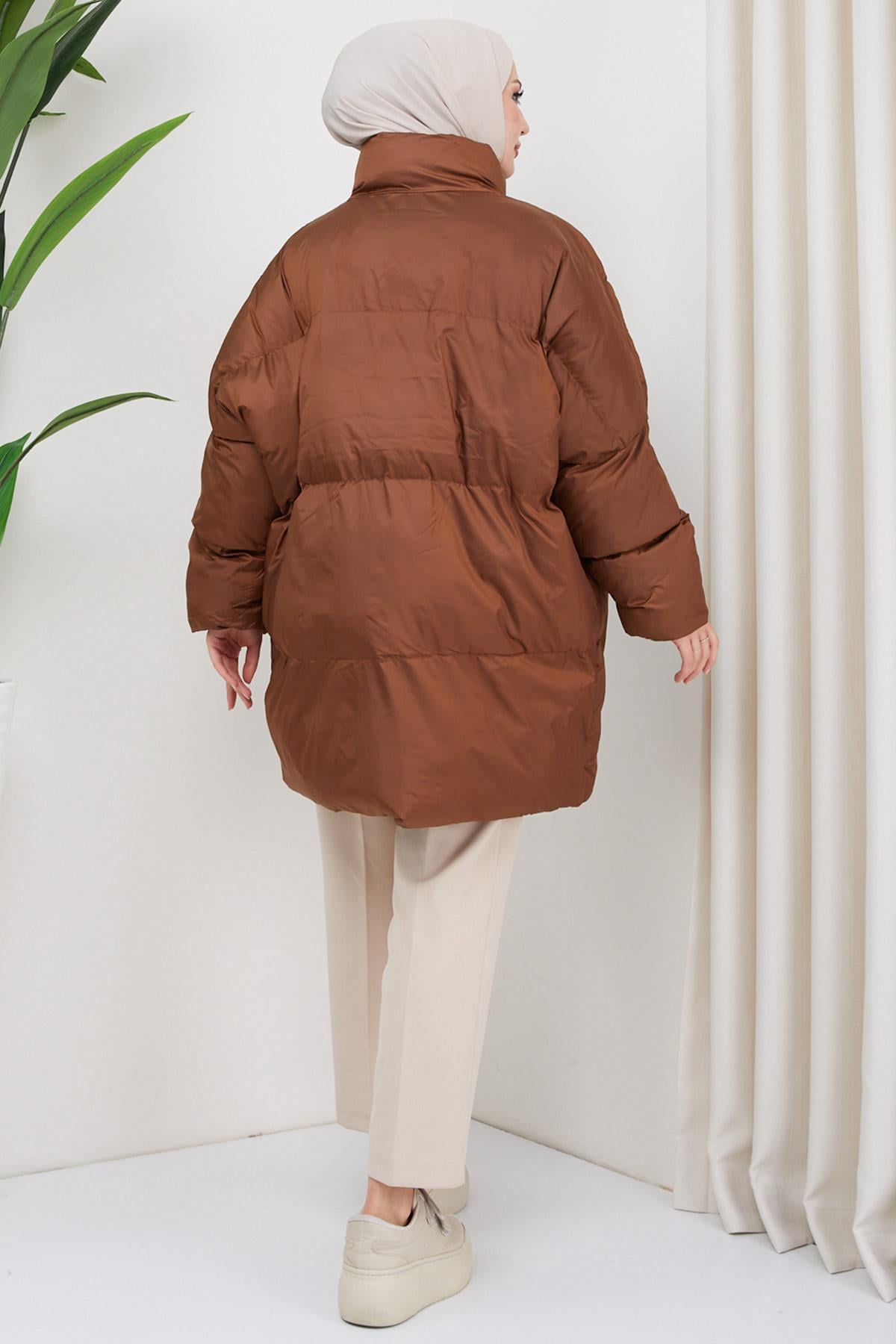 Oversize Torba Cep Şişme Mont Taba HM2317
