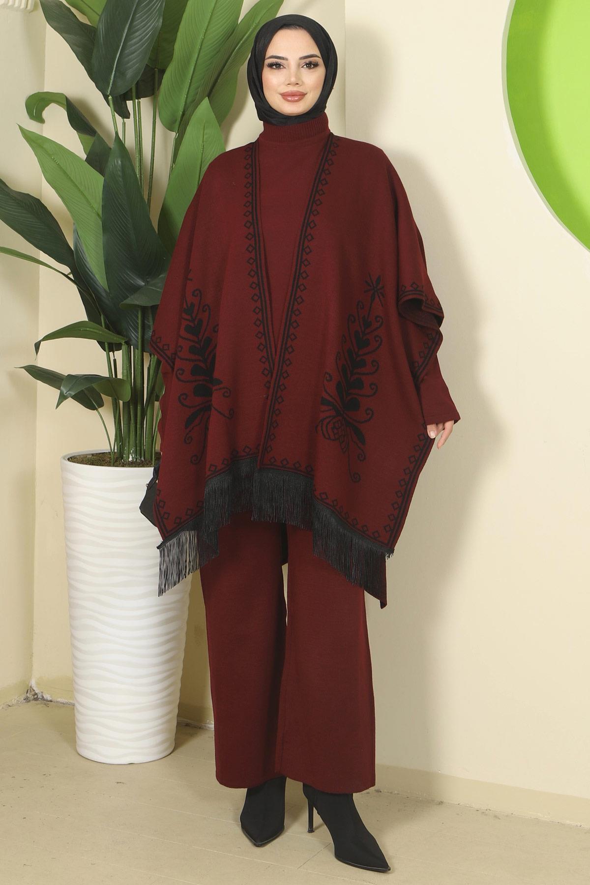 Pançolu Üçlü Triko Takım Bordo HM2814