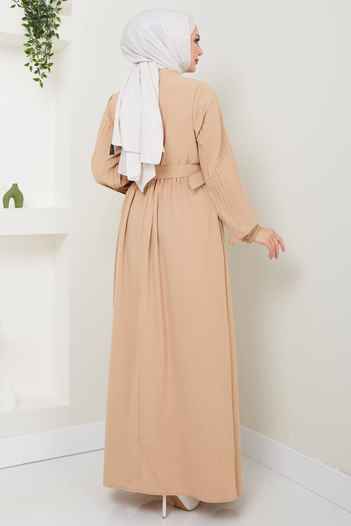 Pırlanta Pilise Kollu Elbise Camel HM2437