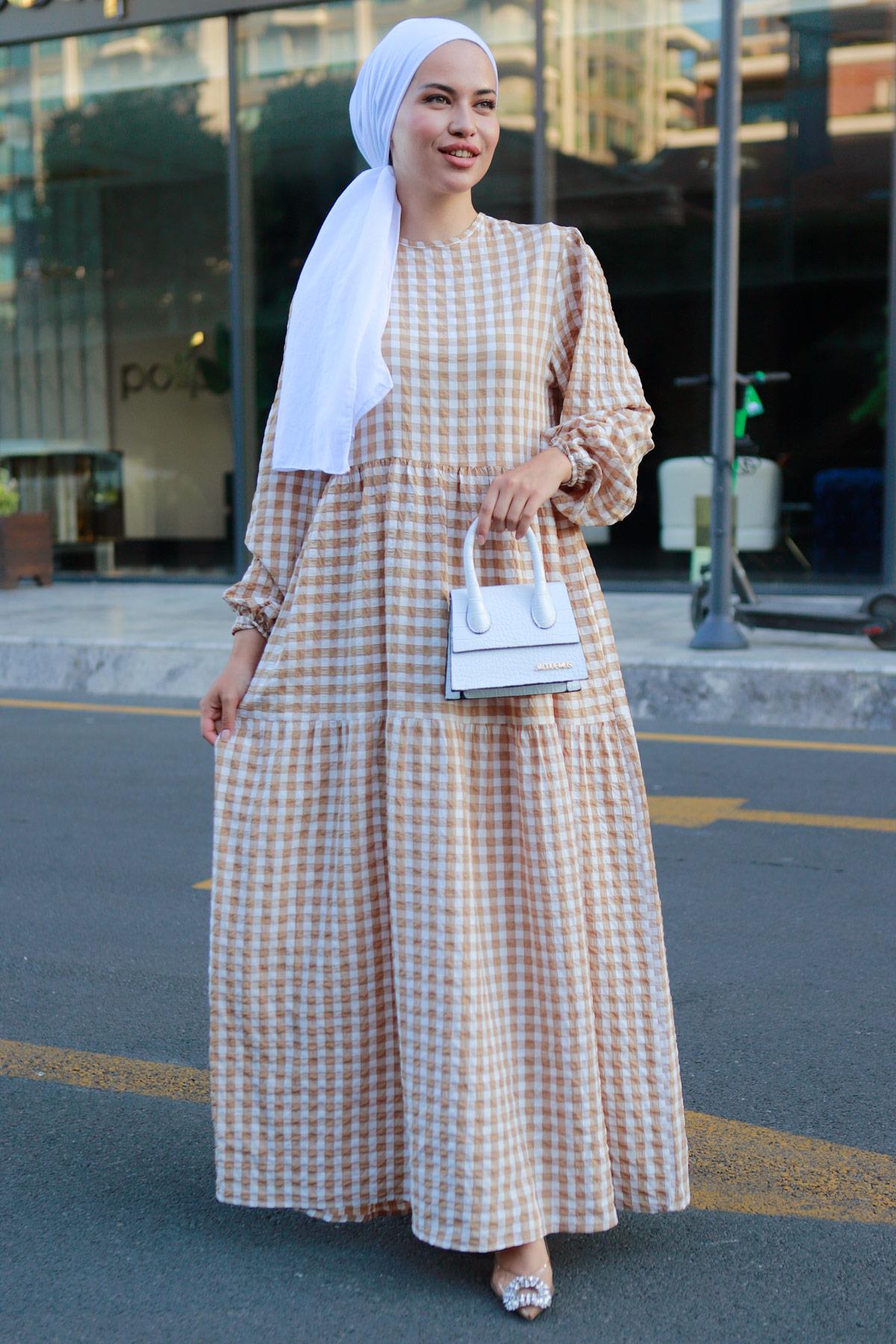Pötikare Gofre Elbise Camel HM2194