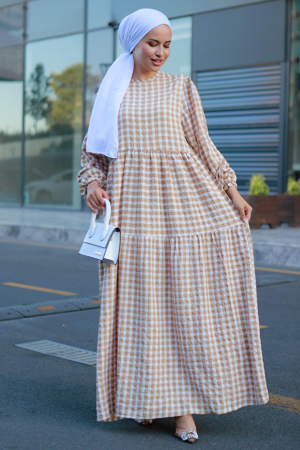 Pötikare Gofre Elbise Camel HM2194