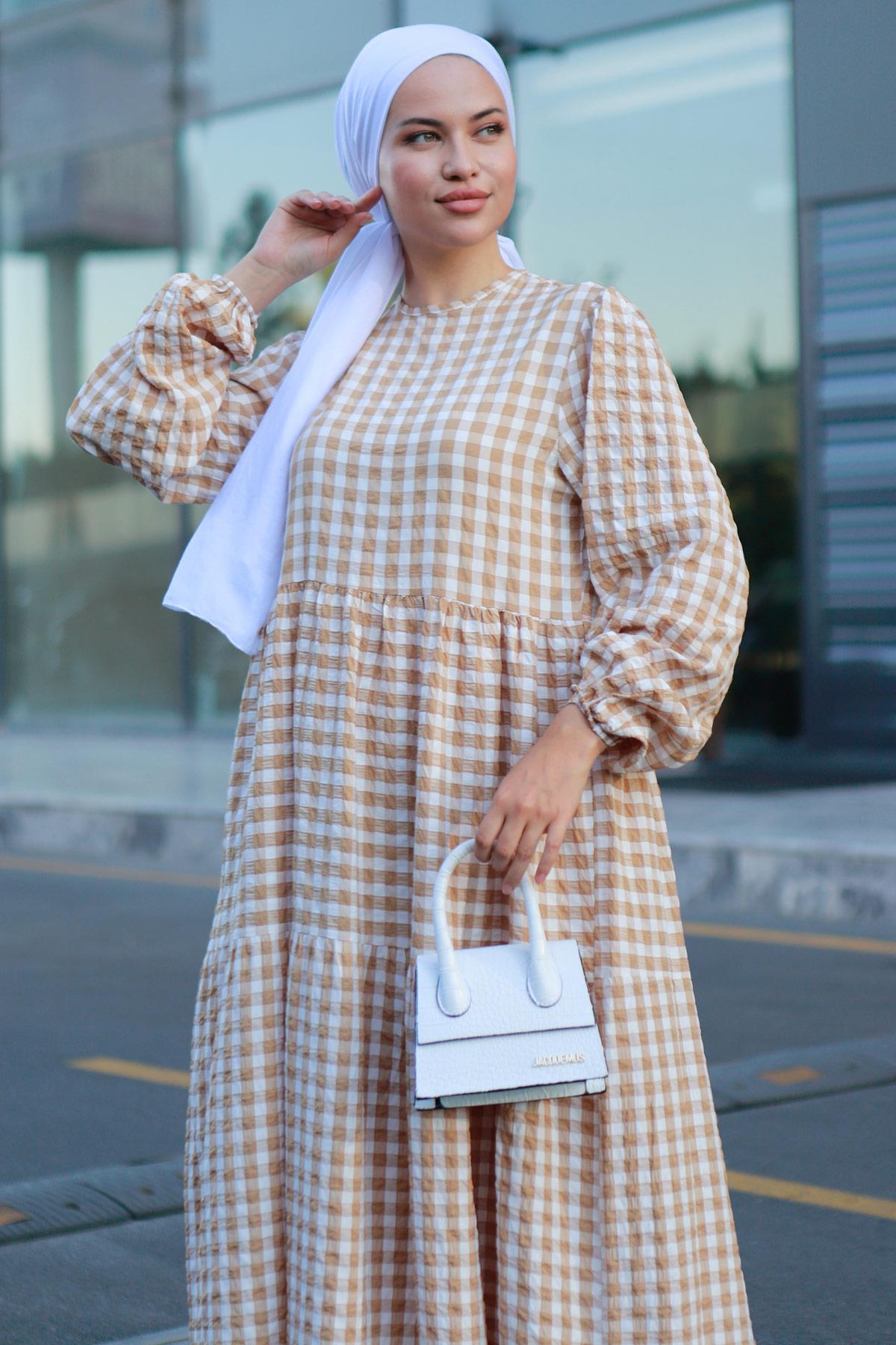 Pötikare Gofre Elbise Camel HM2194