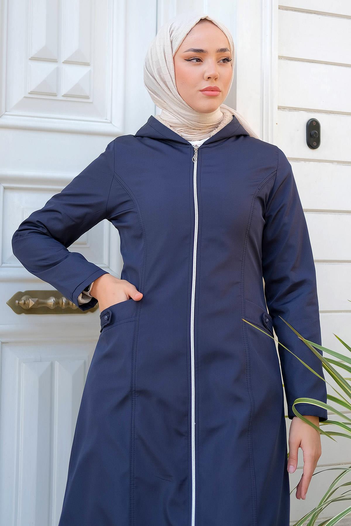 Sabit Kapüşonlu İçi Peluş Mont Lacivert HM2277