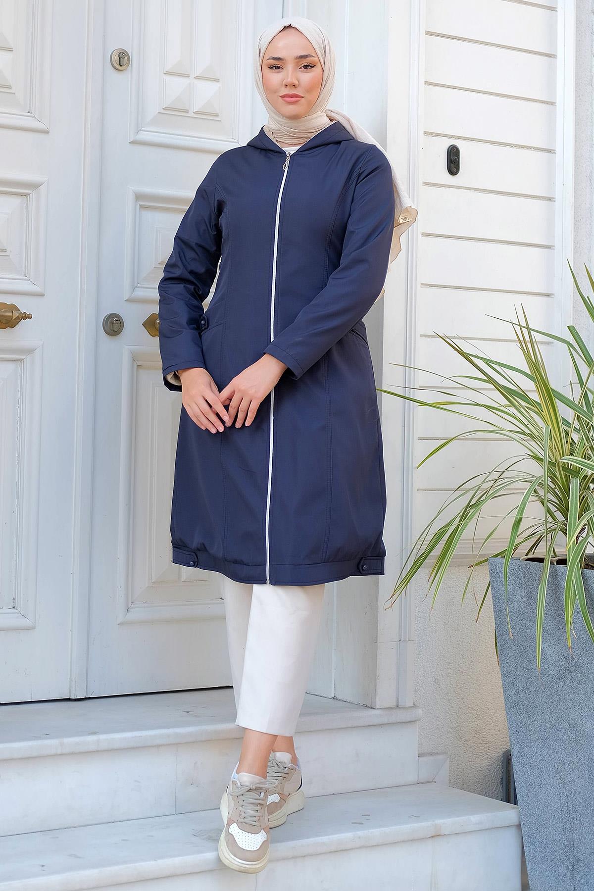 Sabit Kapüşonlu İçi Peluş Mont Lacivert HM2277