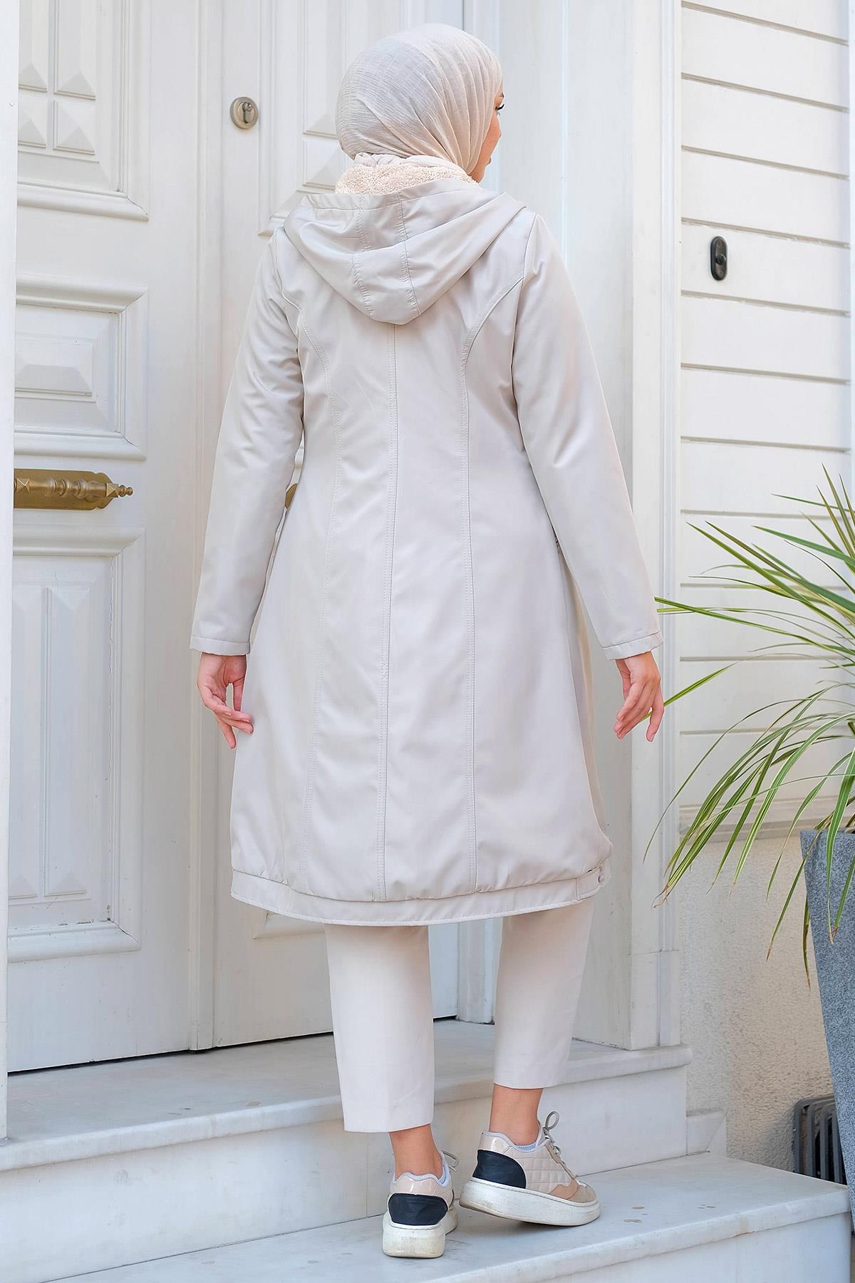 Sabit Kapüşonlu İçi Peluş Mont Taş HM2277