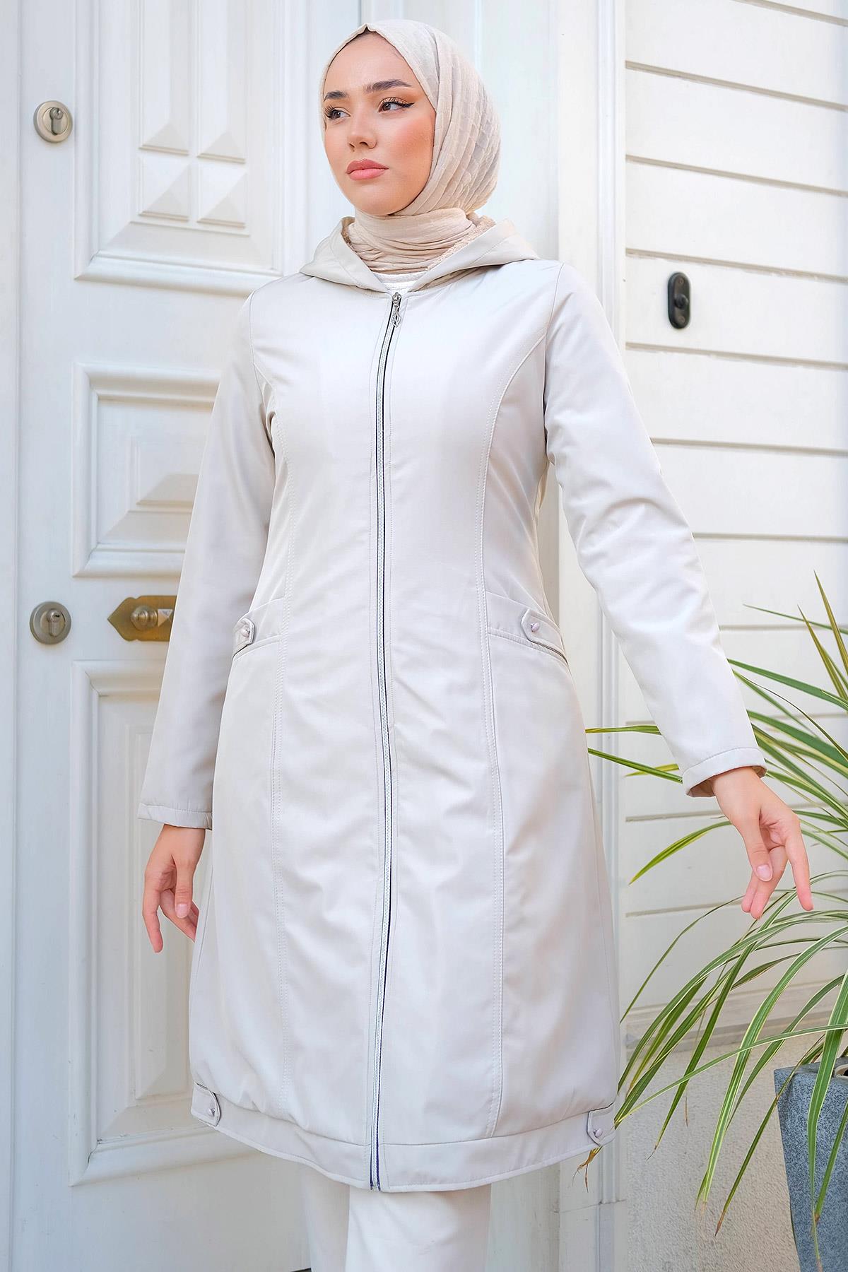 Sabit Kapüşonlu İçi Peluş Mont Taş HM2277
