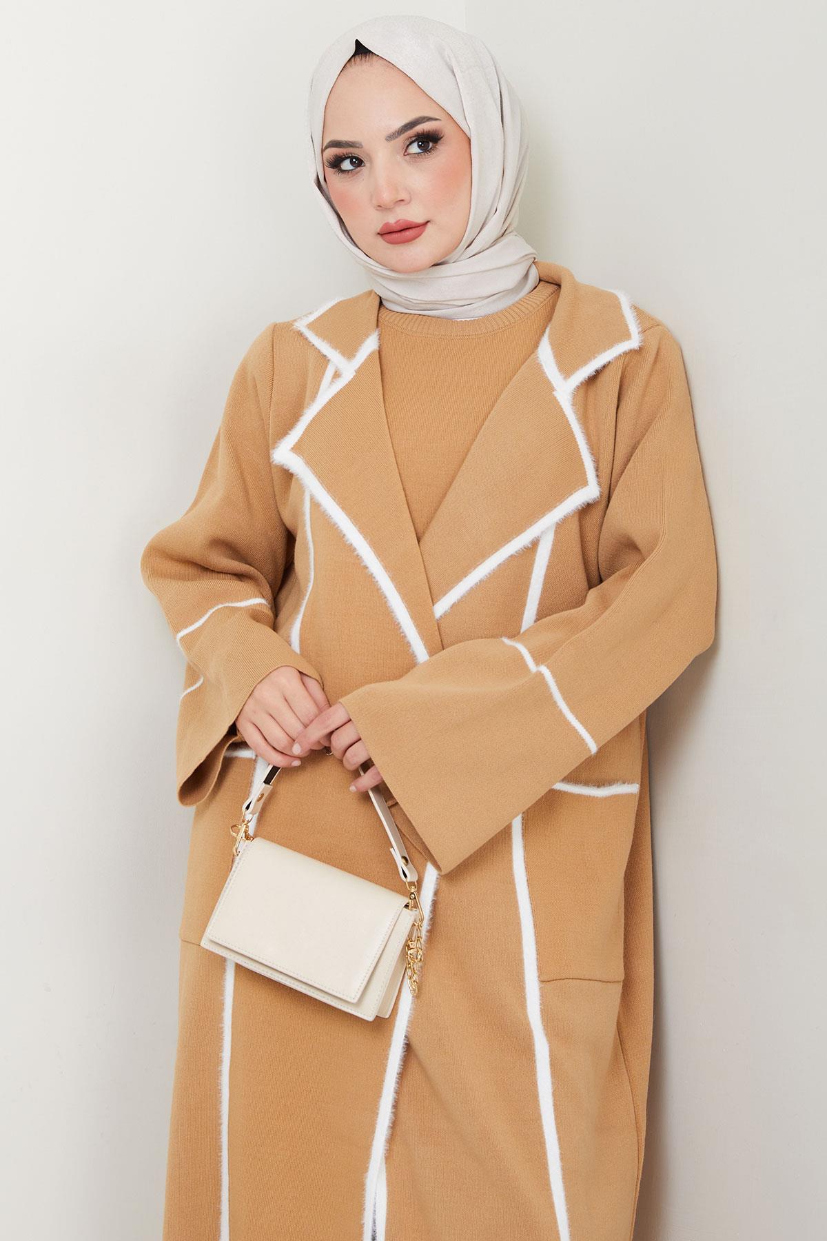 Sakal Garnili Üçlü Triko Takım Camel HM2534