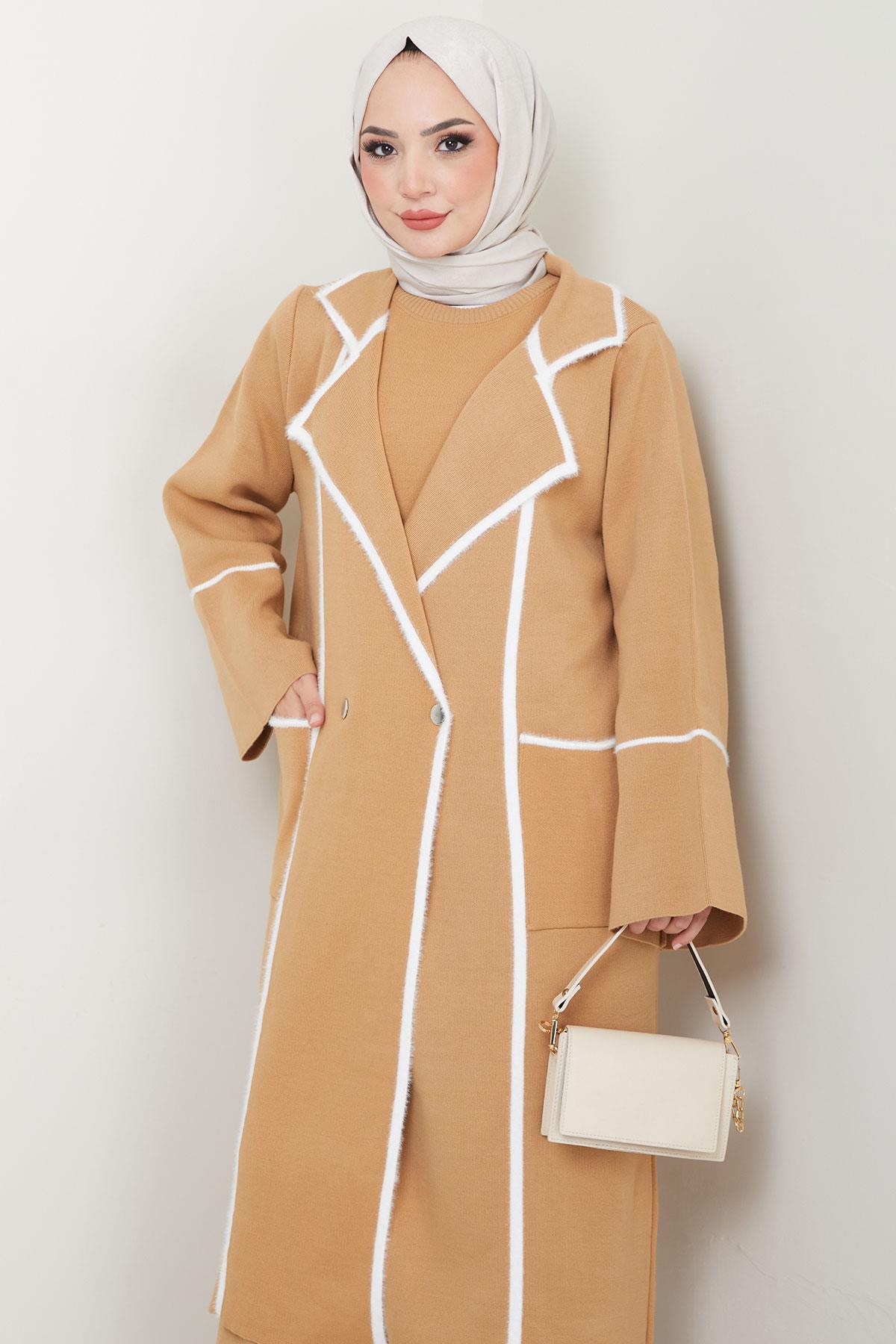 Sakal Garnili Üçlü Triko Takım Camel HM2534