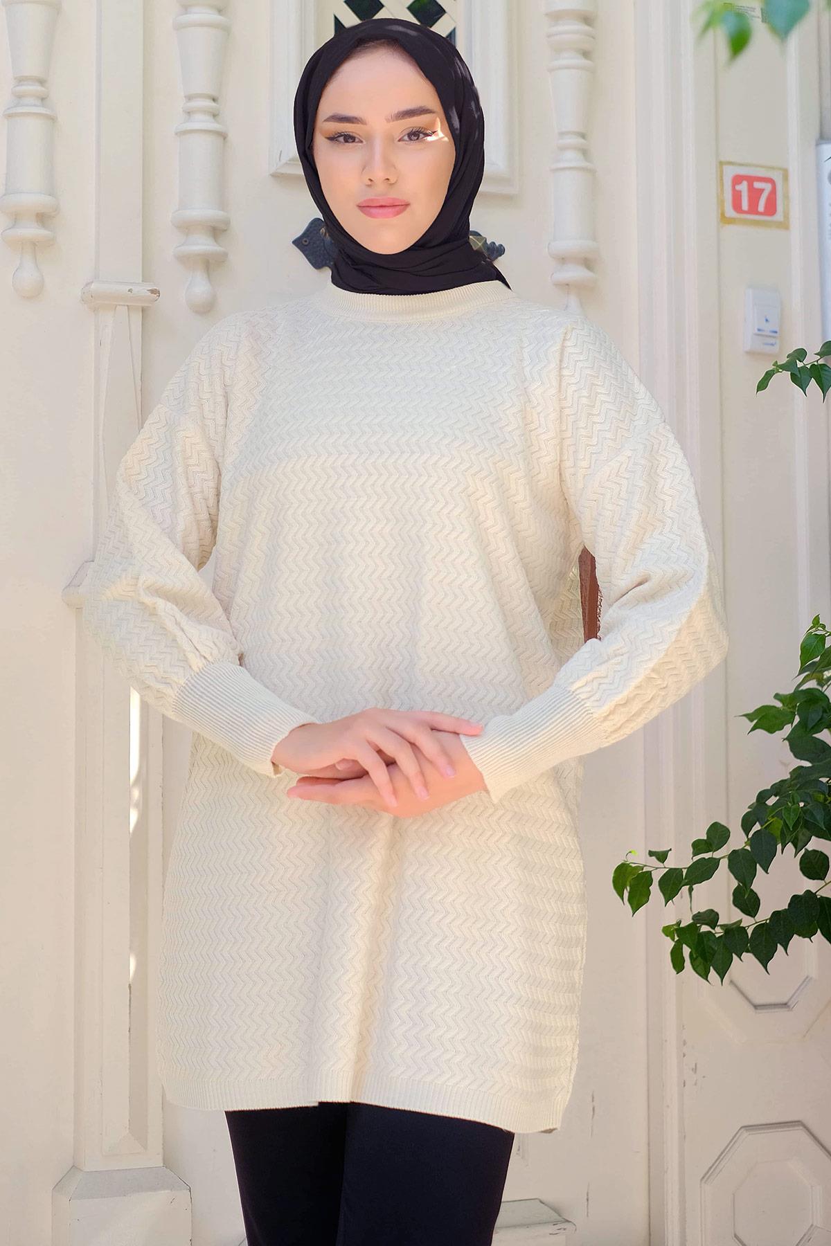 Salaş Triko Tunik Krem HM2230