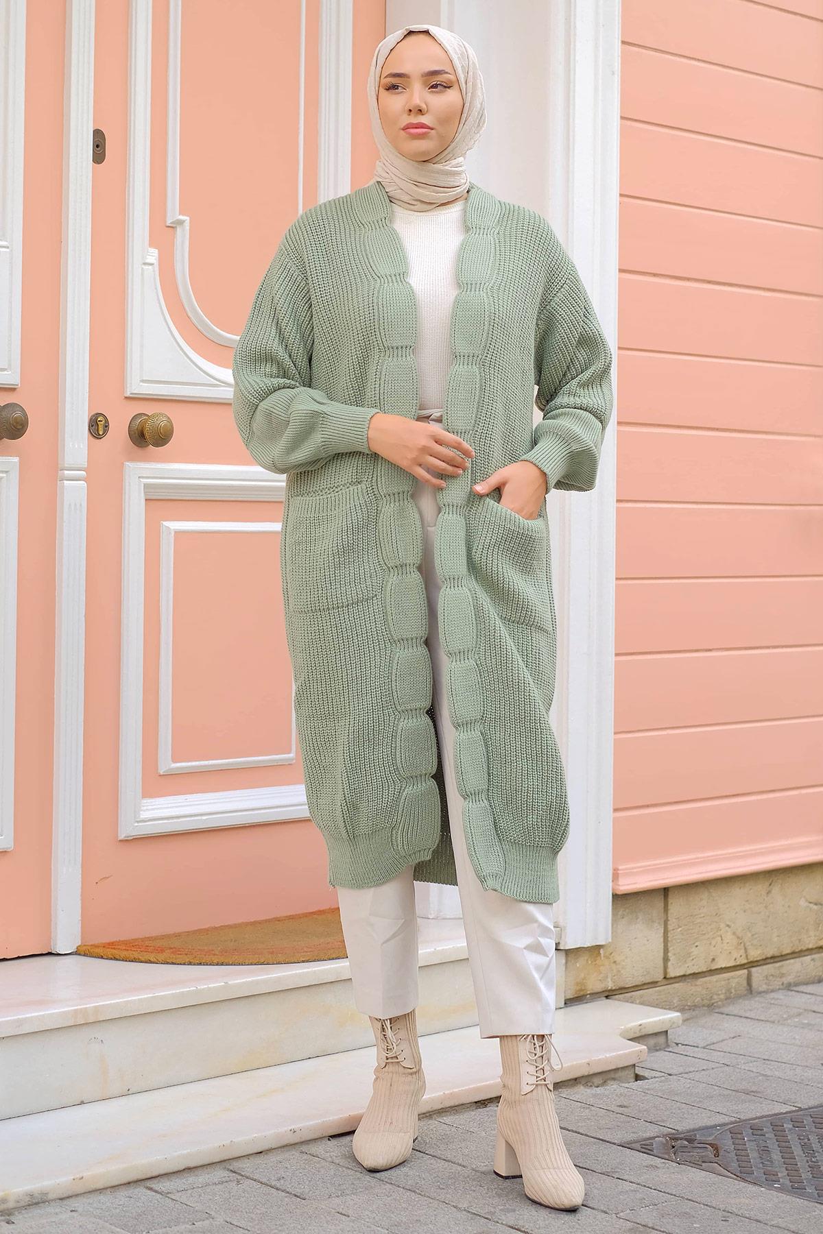 Selanik Örgü Triko Hırka Mint HM2234