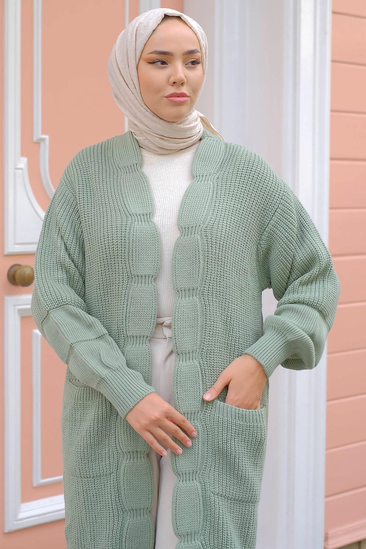 Selanik Örgü Triko Hırka Mint HM2234