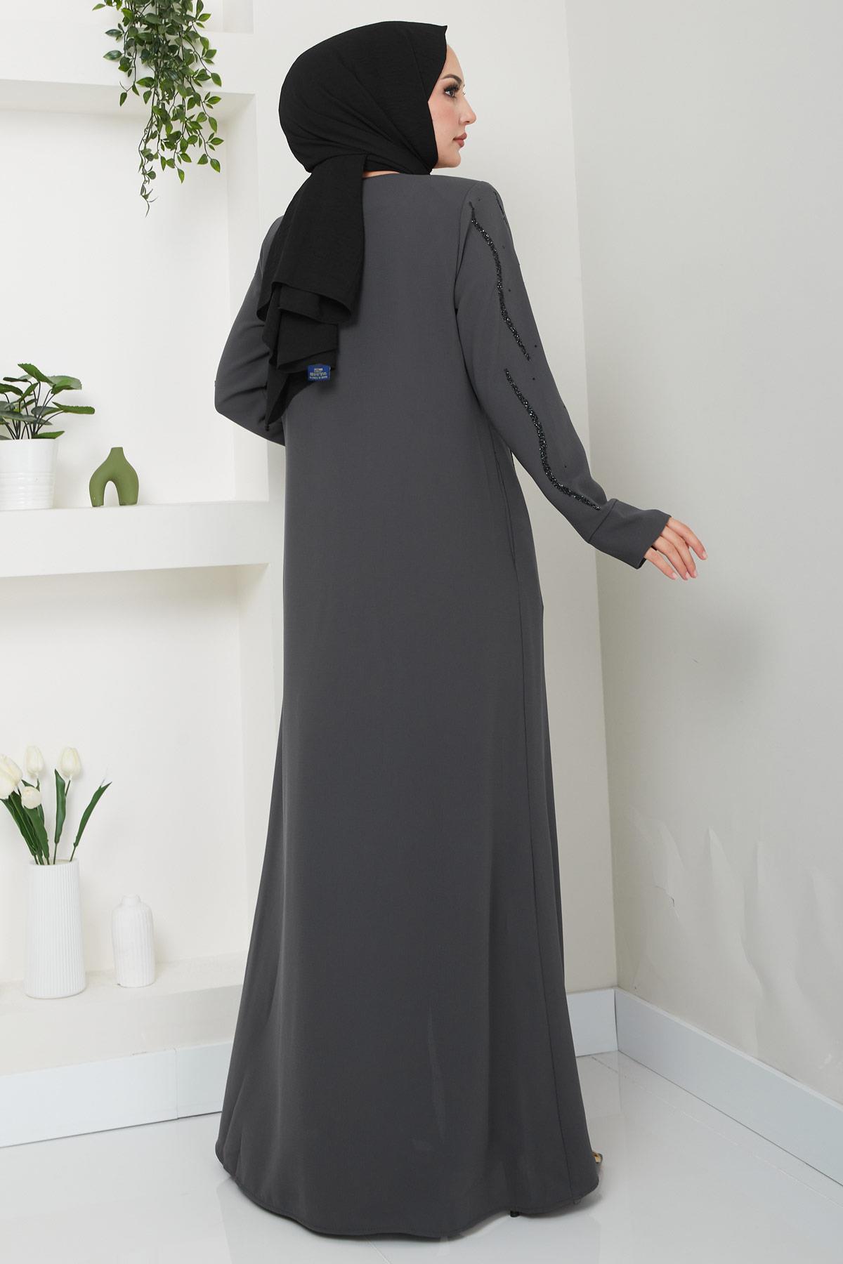 Sevgi Taşlı Ferace Gri HM2481