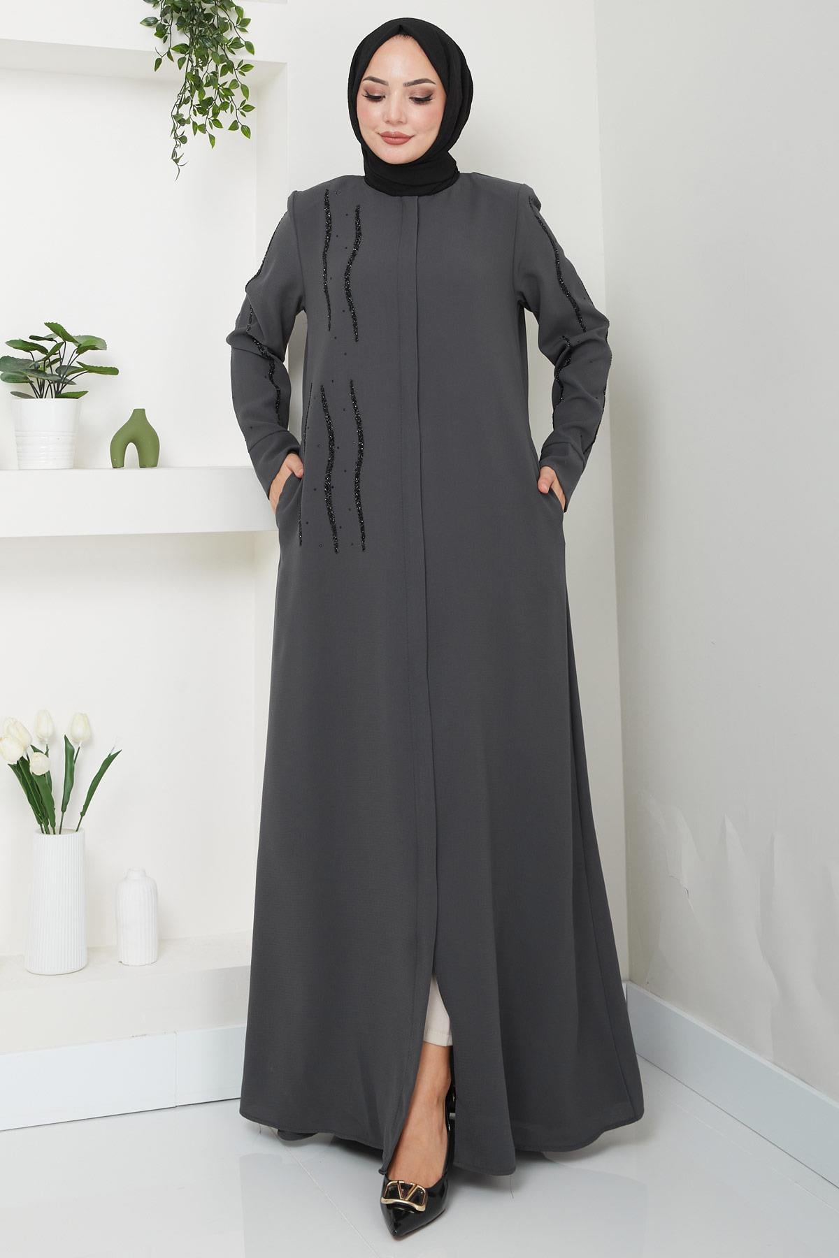 Sevgi Taşlı Ferace Gri HM2481