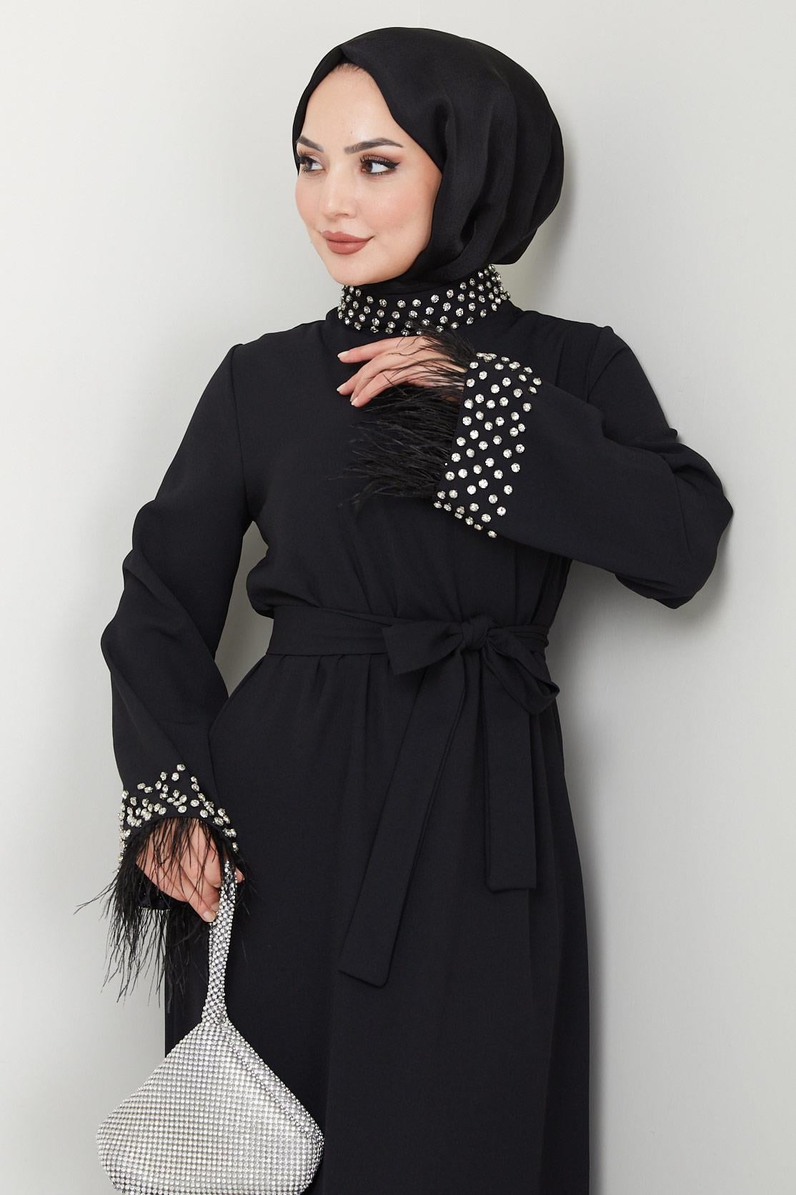 Taş Detaylı Elbise Siyah HM2464