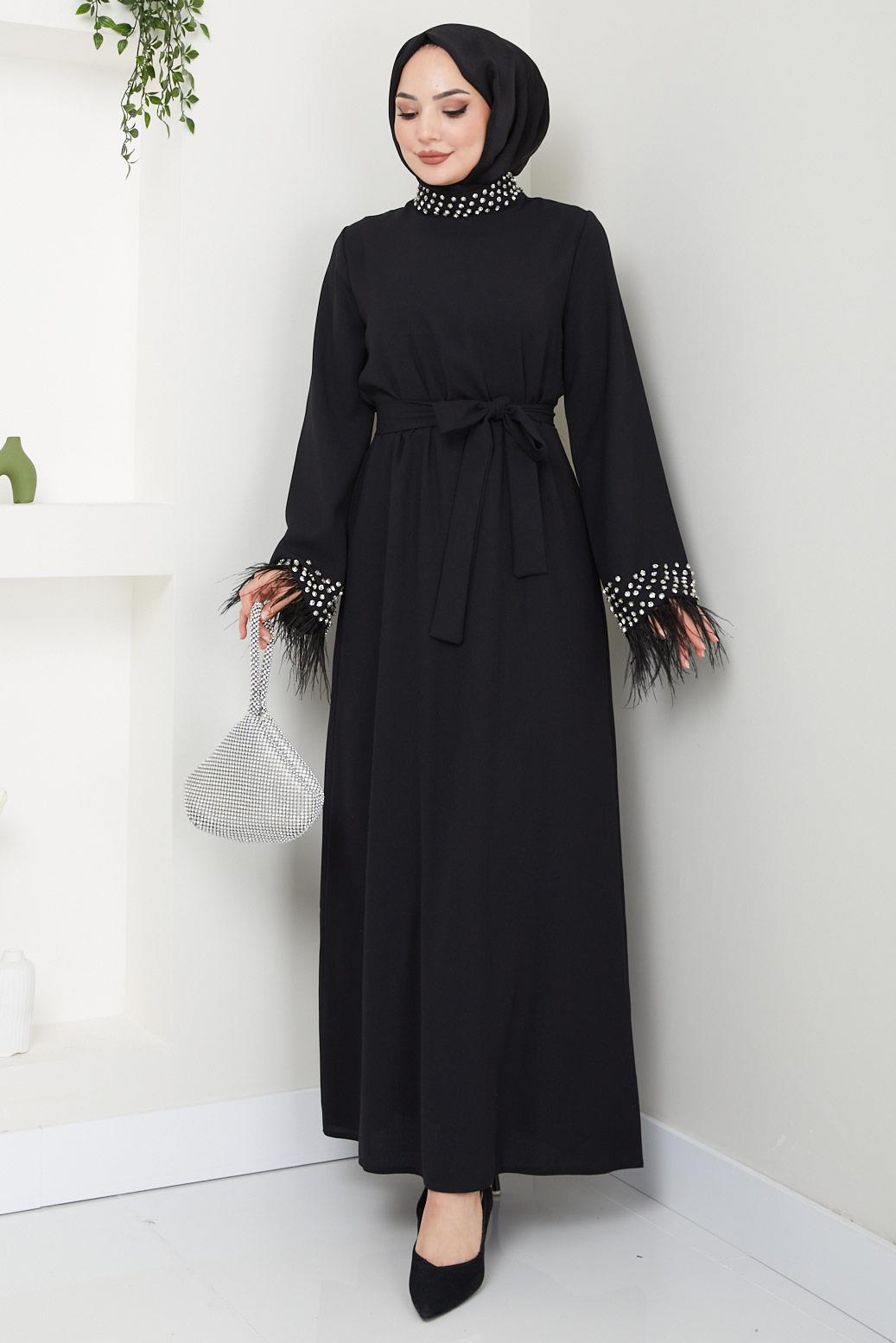 Taş Detaylı Elbise Siyah HM2464