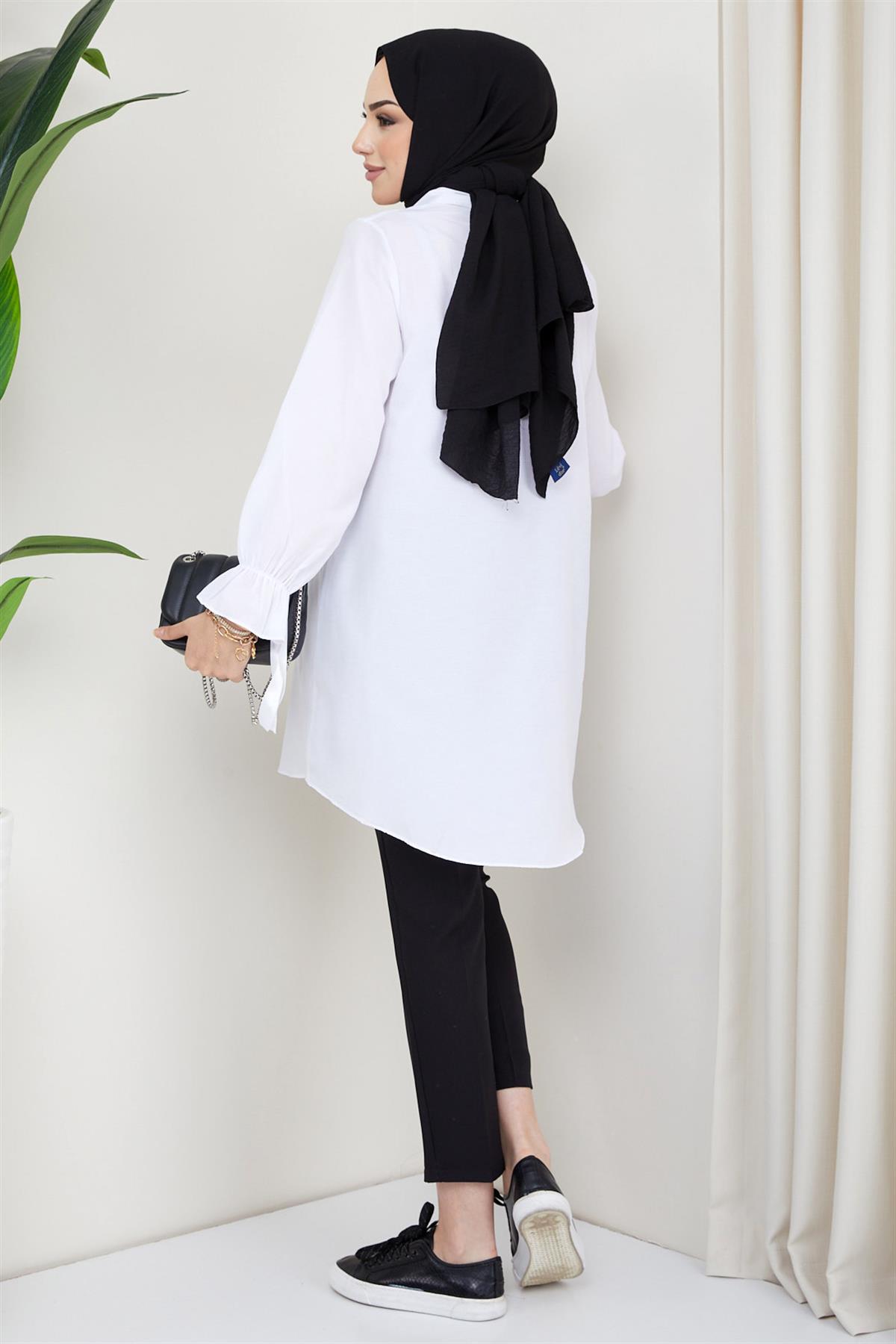 Taş Detaylı Tunik Beyaz