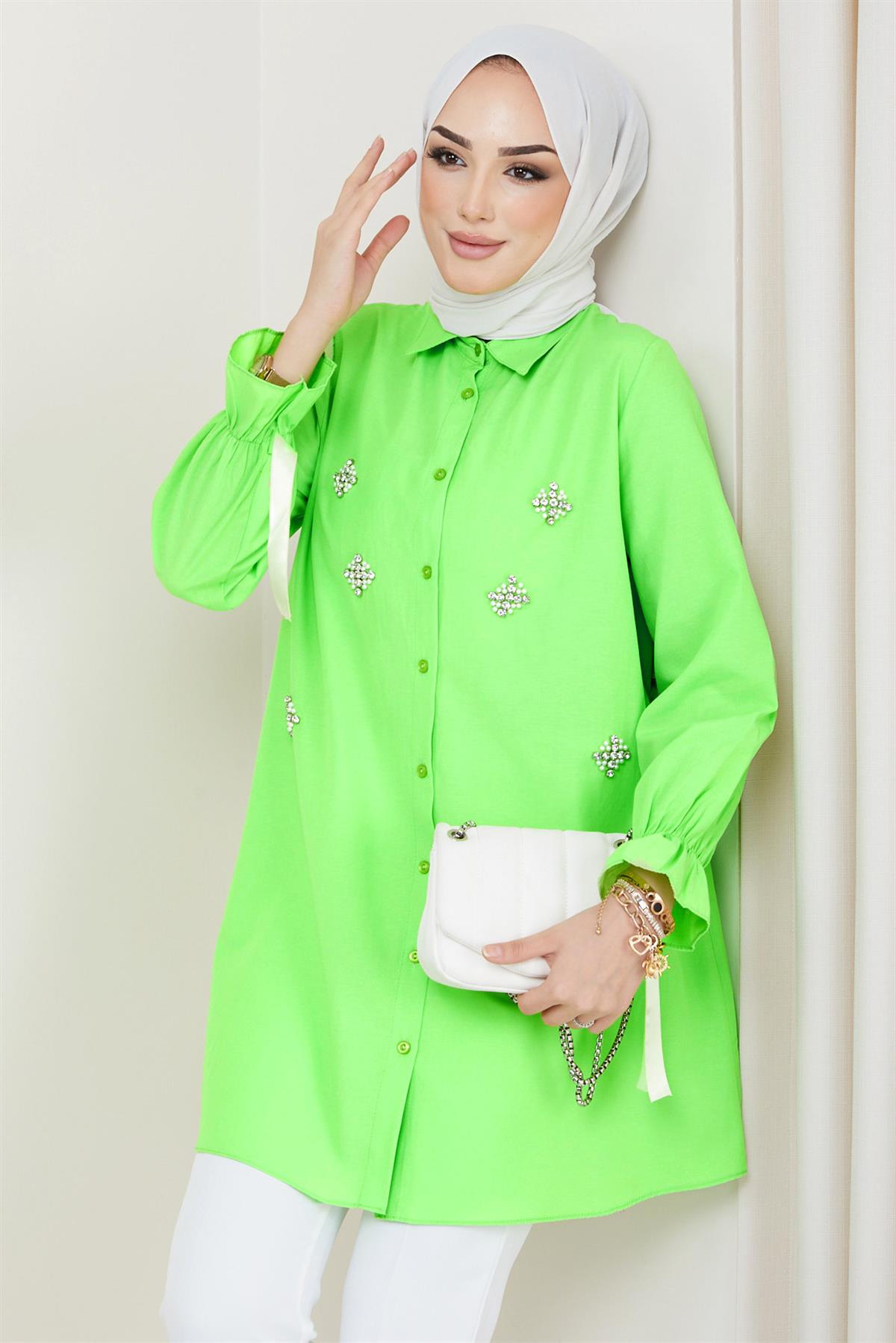 Taş Detaylı Tunik Yeşil
