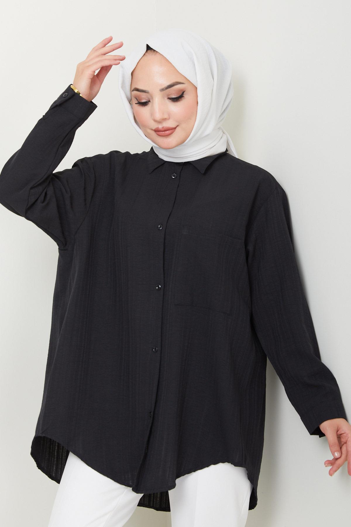 Tek Cepli Oversize Gömlek Siyah HM2482