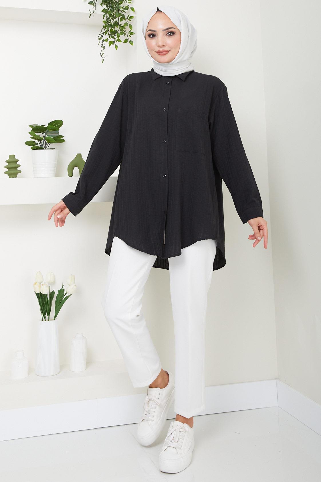 Tek Cepli Oversize Gömlek Siyah HM2482