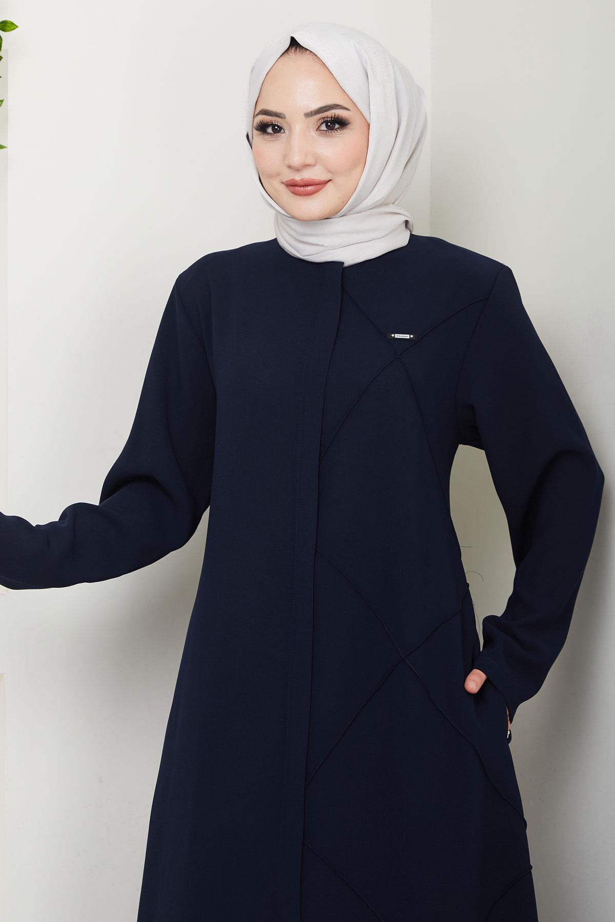 Tek Tarafı Çapraz Dikişli Ferace Lacivert HM2708