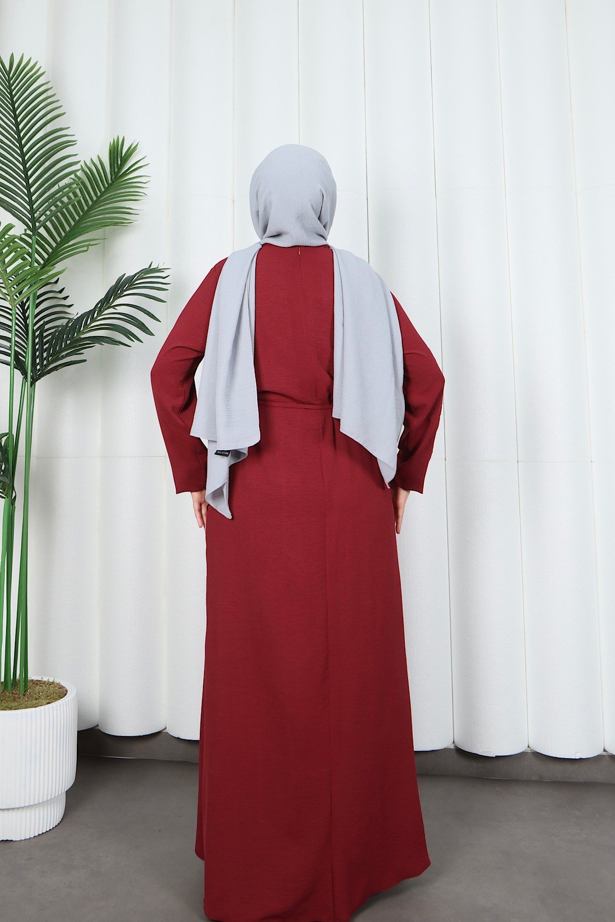 Toka Detaylı Bağlamalı Ayrobin Elbise Bordo   HNT85921
