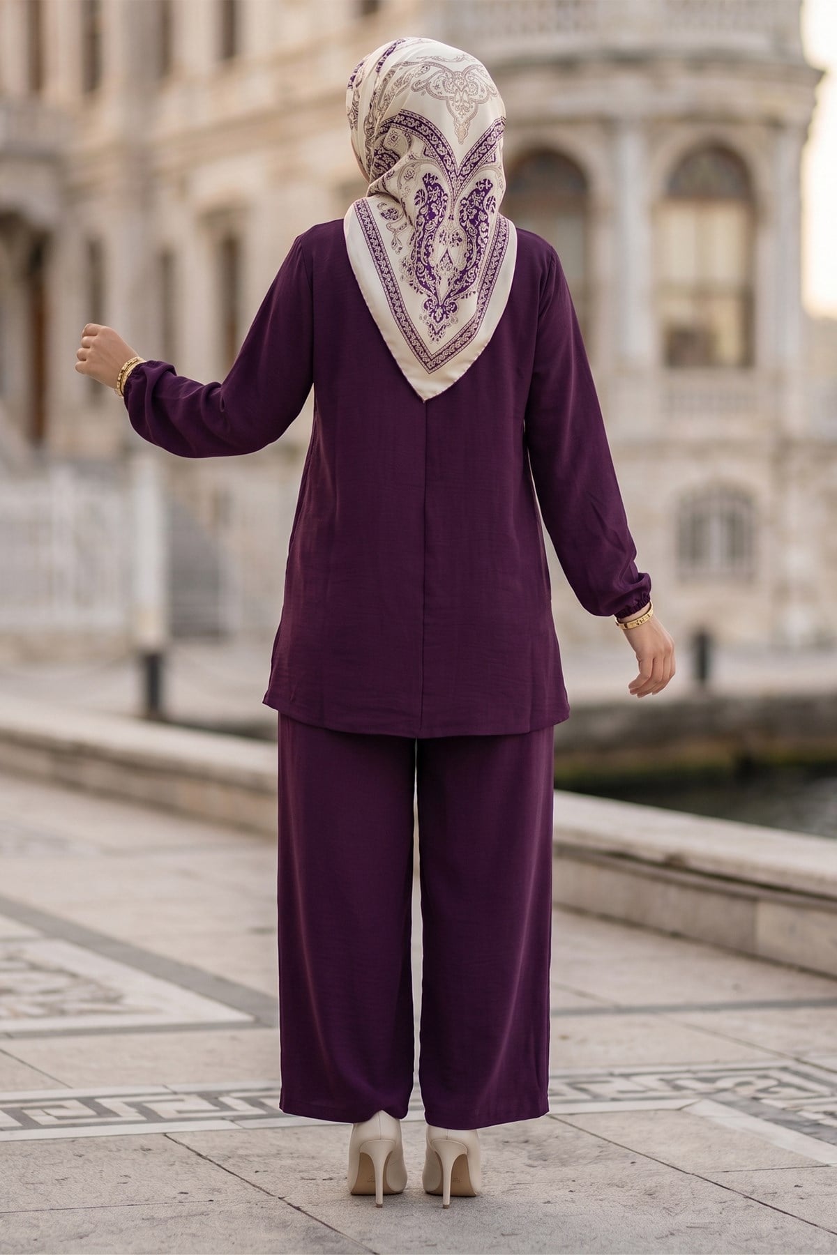 Toka Detaylı Pantolonlu Ayrobin Takım Mürdüm HM2921