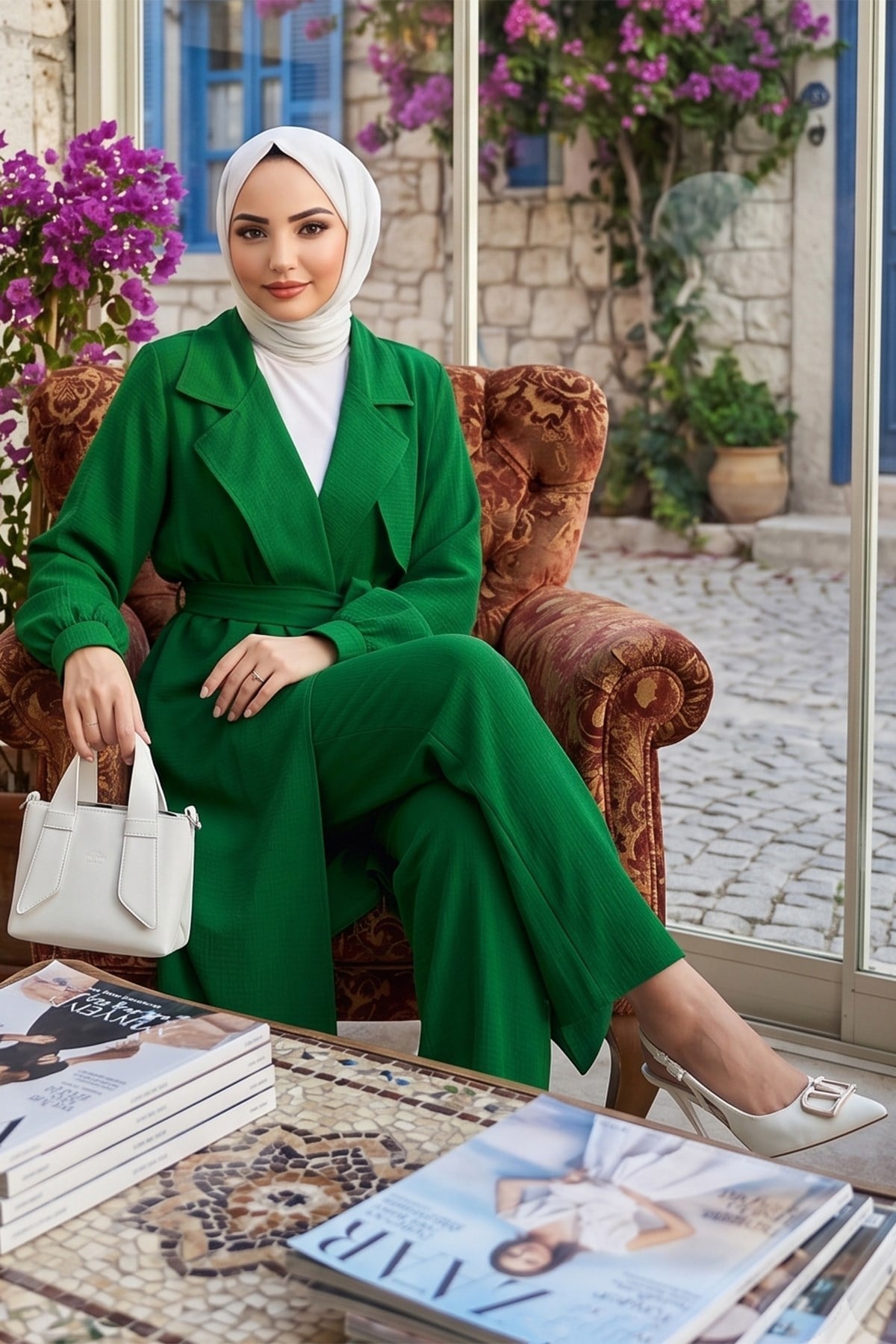 Uzun Kimonolu İkili Takım Yeşil HM2937