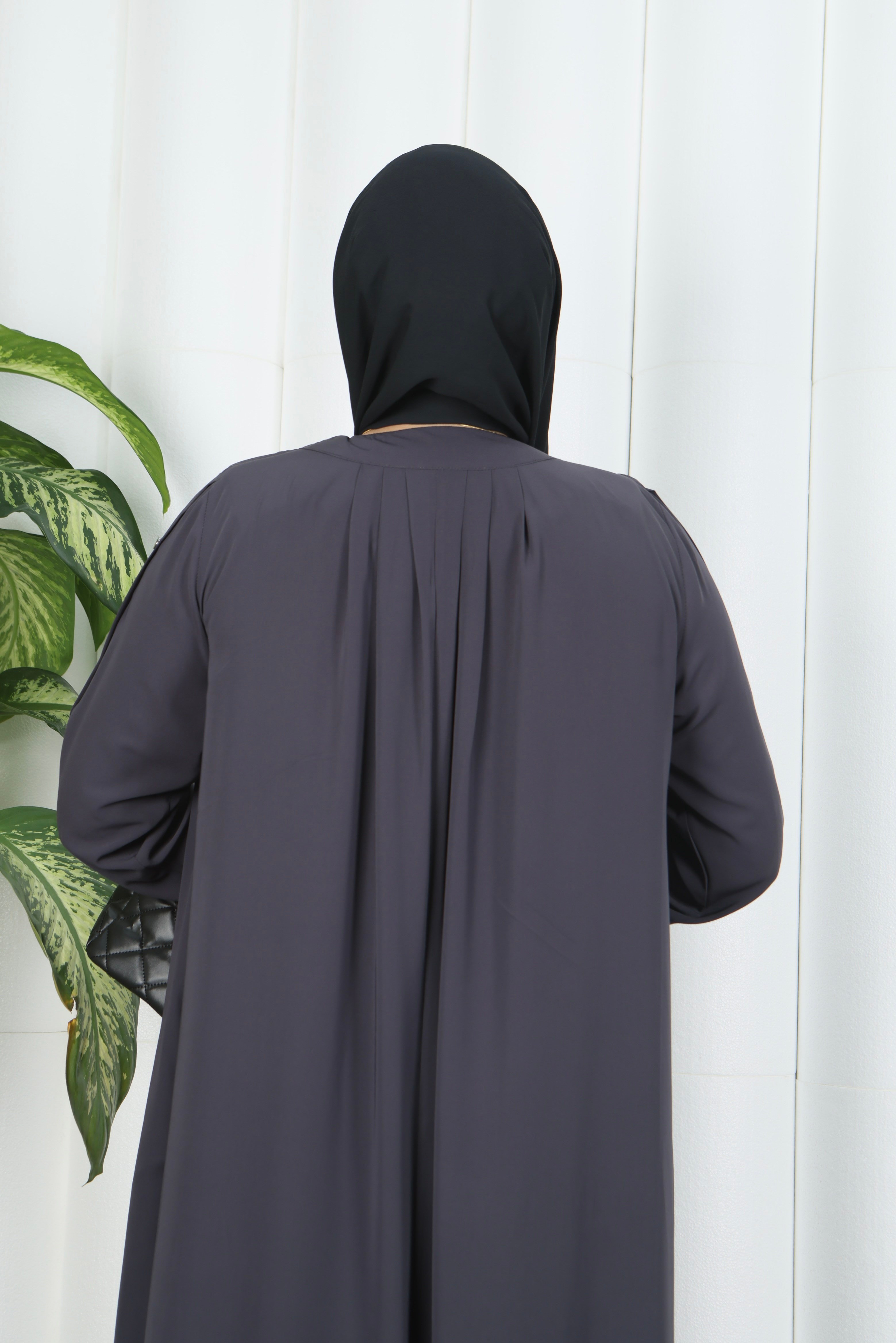 Yakadan Pileli Yarım Mevlana Ferace GRİ  HNT7063