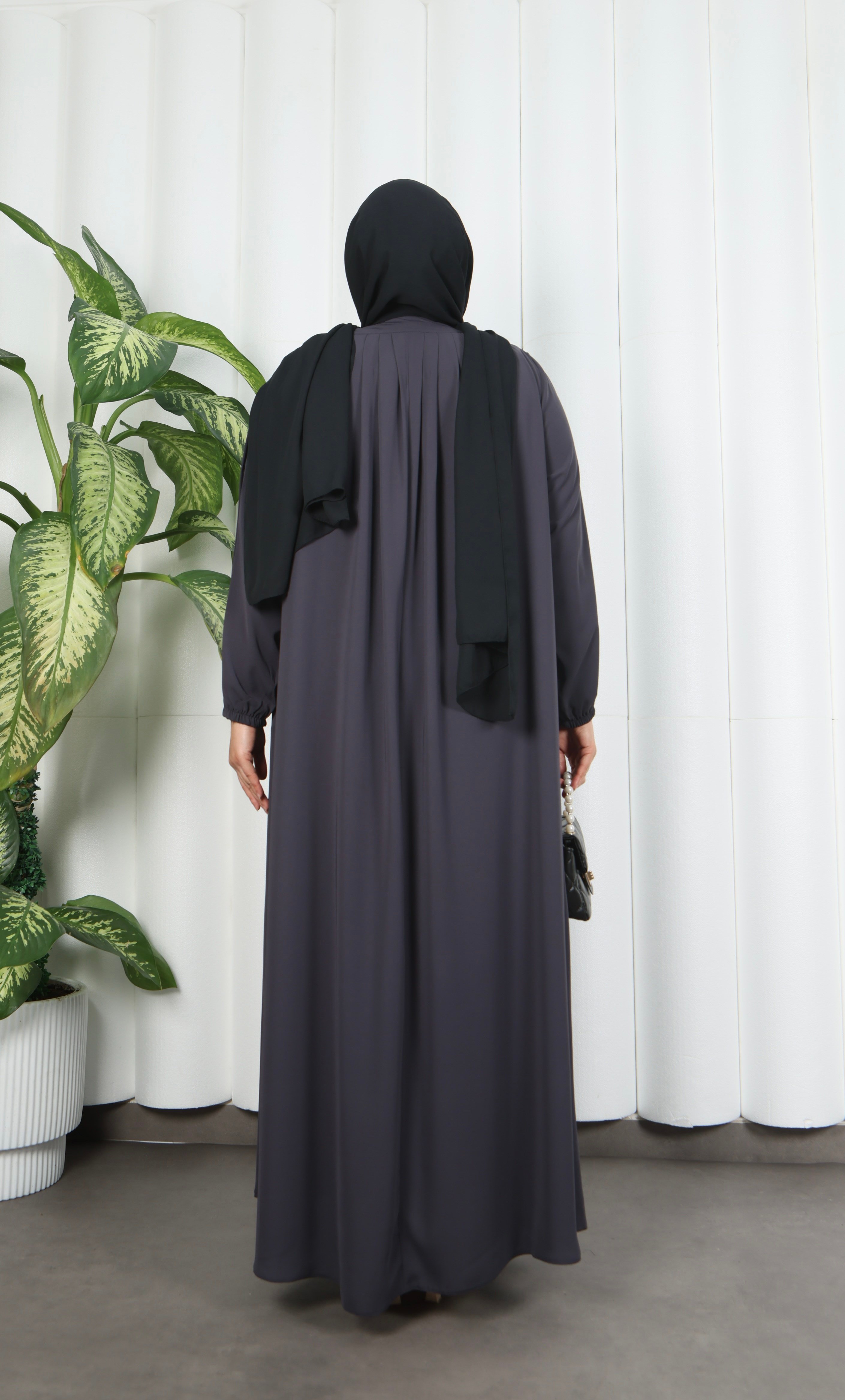 Yakadan Pileli Yarım Mevlana Ferace GRİ  HNT7063