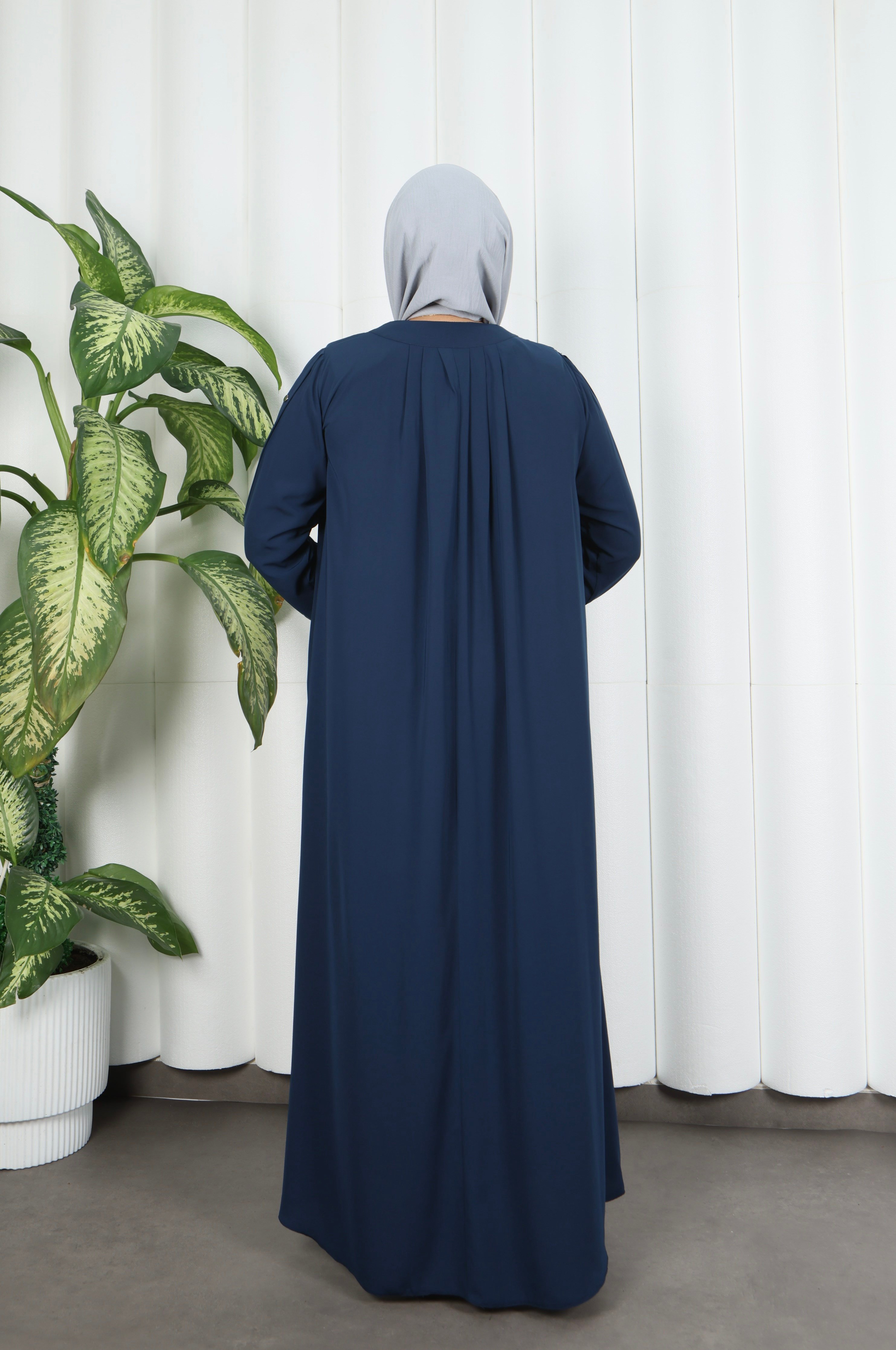 Yakadan Pileli Yarım Mevlana Ferace Lacivert  HNT7063