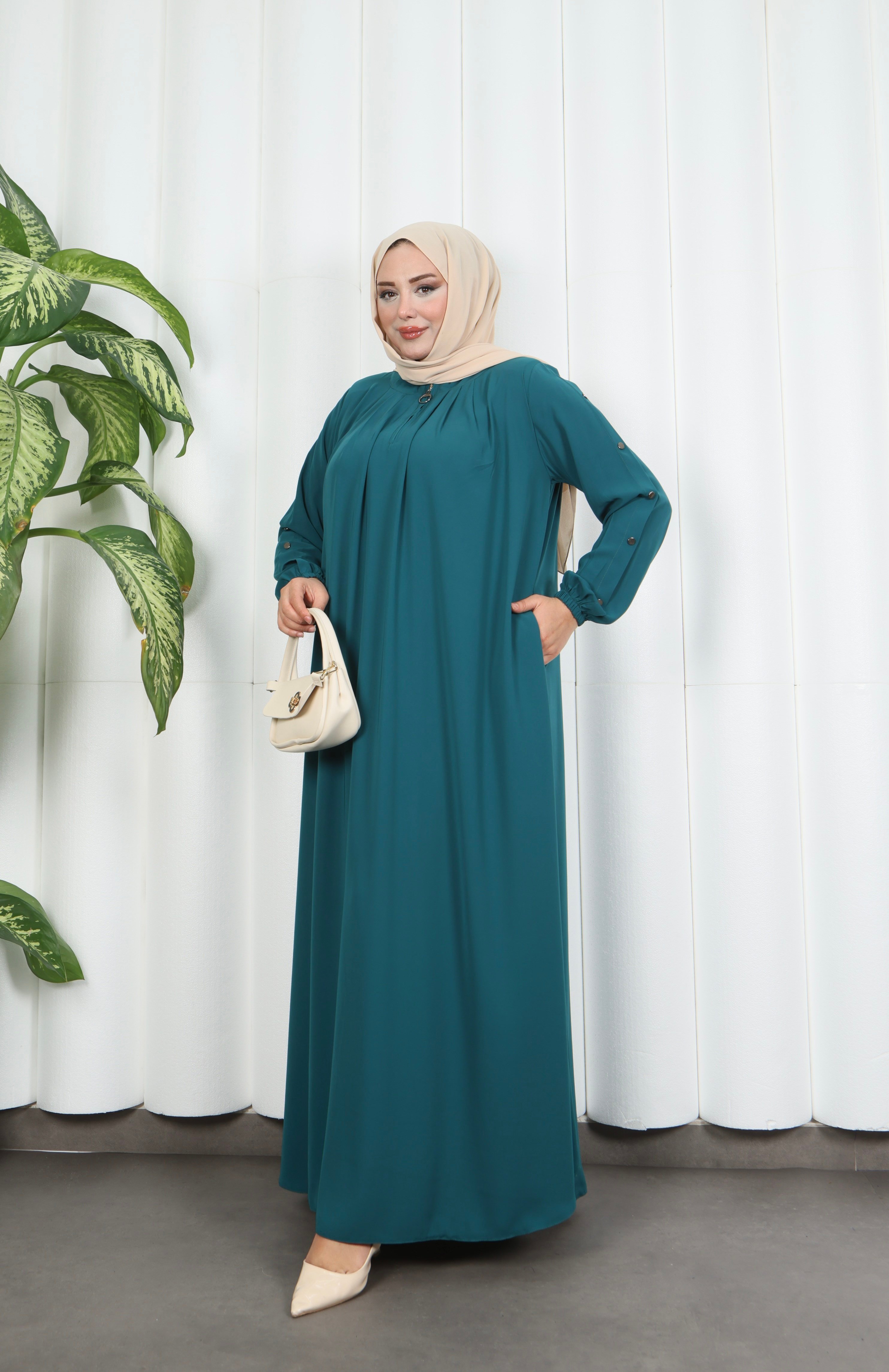 Yakadan Pileli Yarım Mevlana Ferace MİNT YEŞİLİ  HNT7063