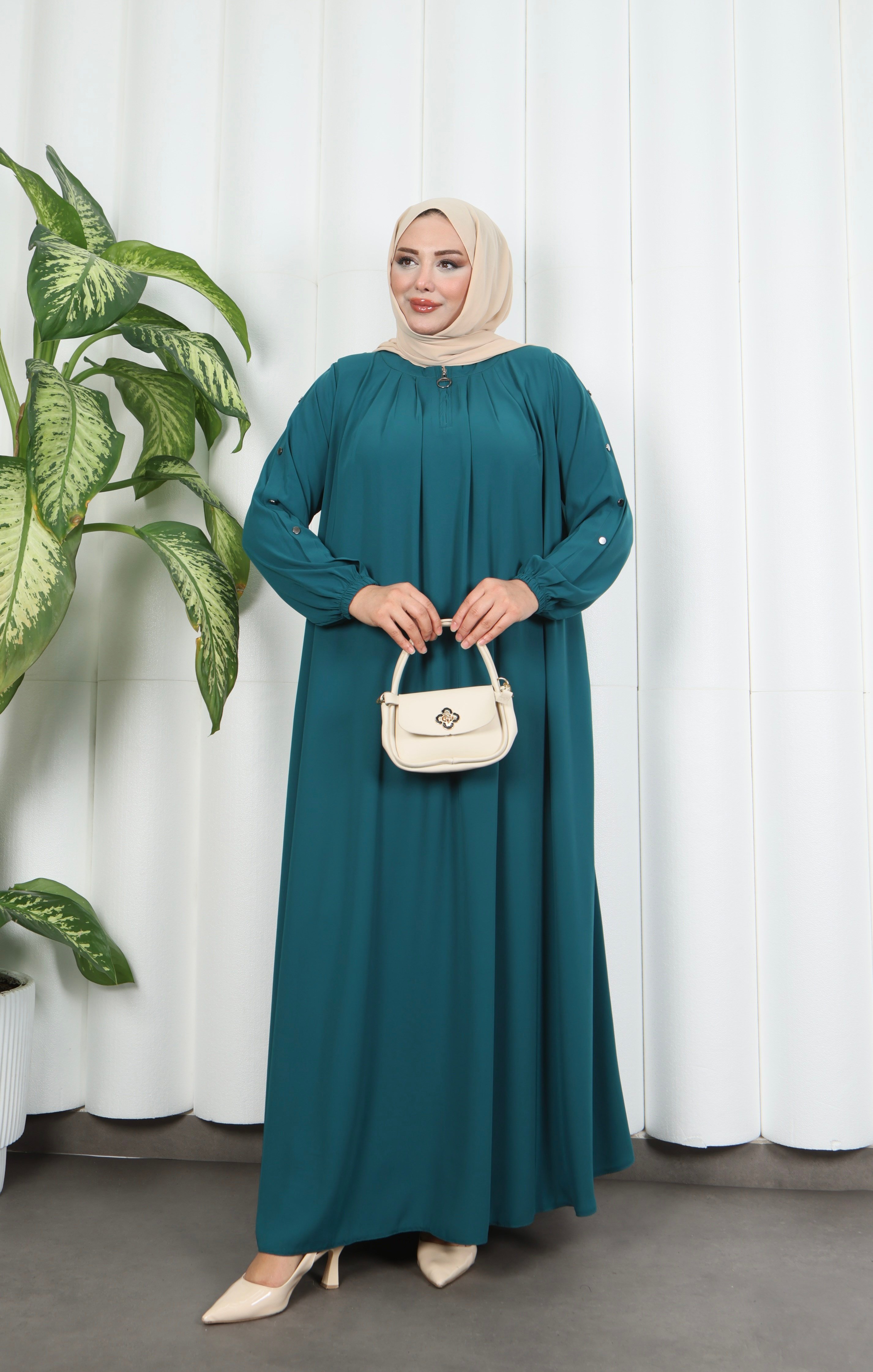 Yakadan Pileli Yarım Mevlana Ferace MİNT YEŞİLİ  HNT7063