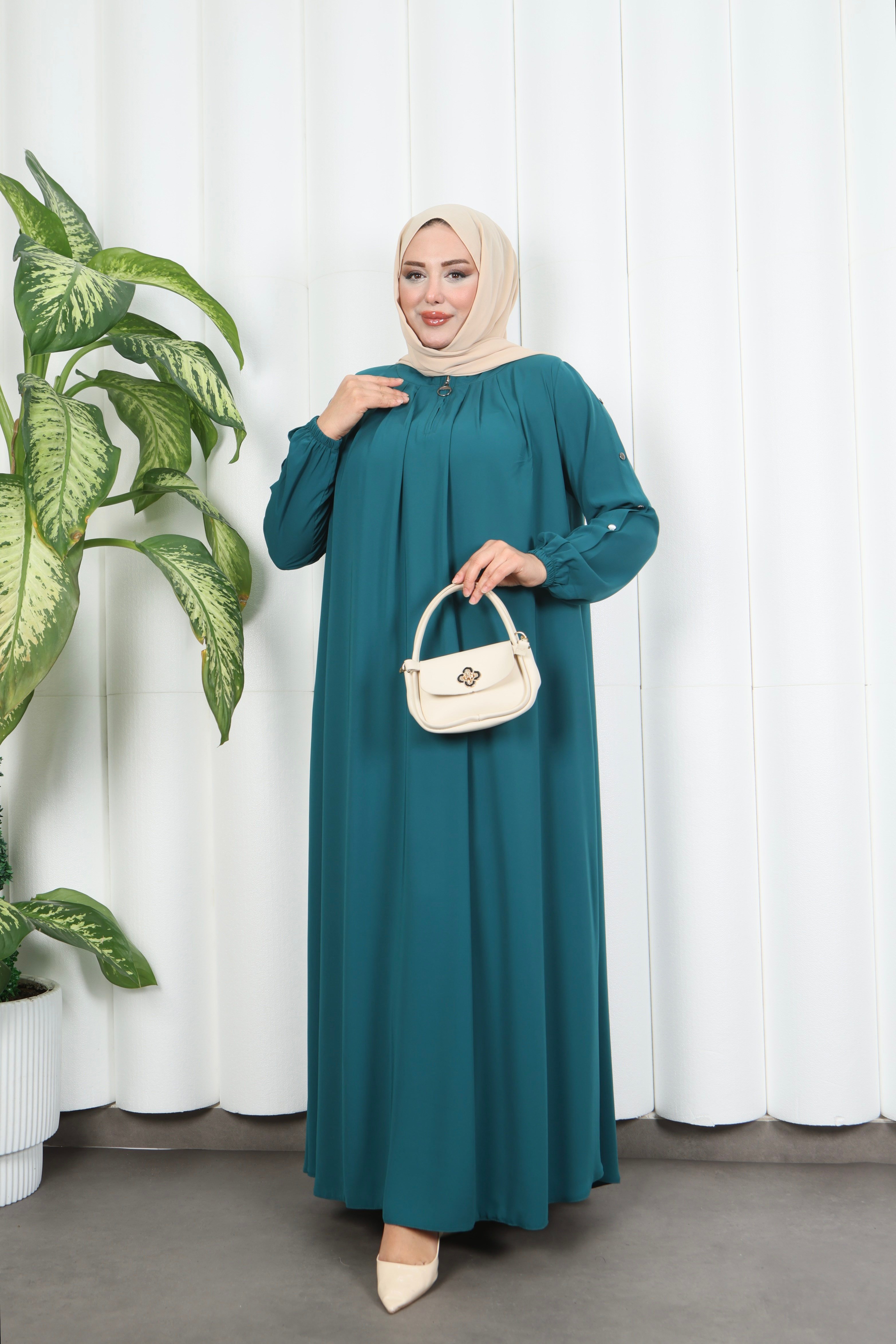 Yakadan Pileli Yarım Mevlana Ferace MİNT YEŞİLİ  HNT7063