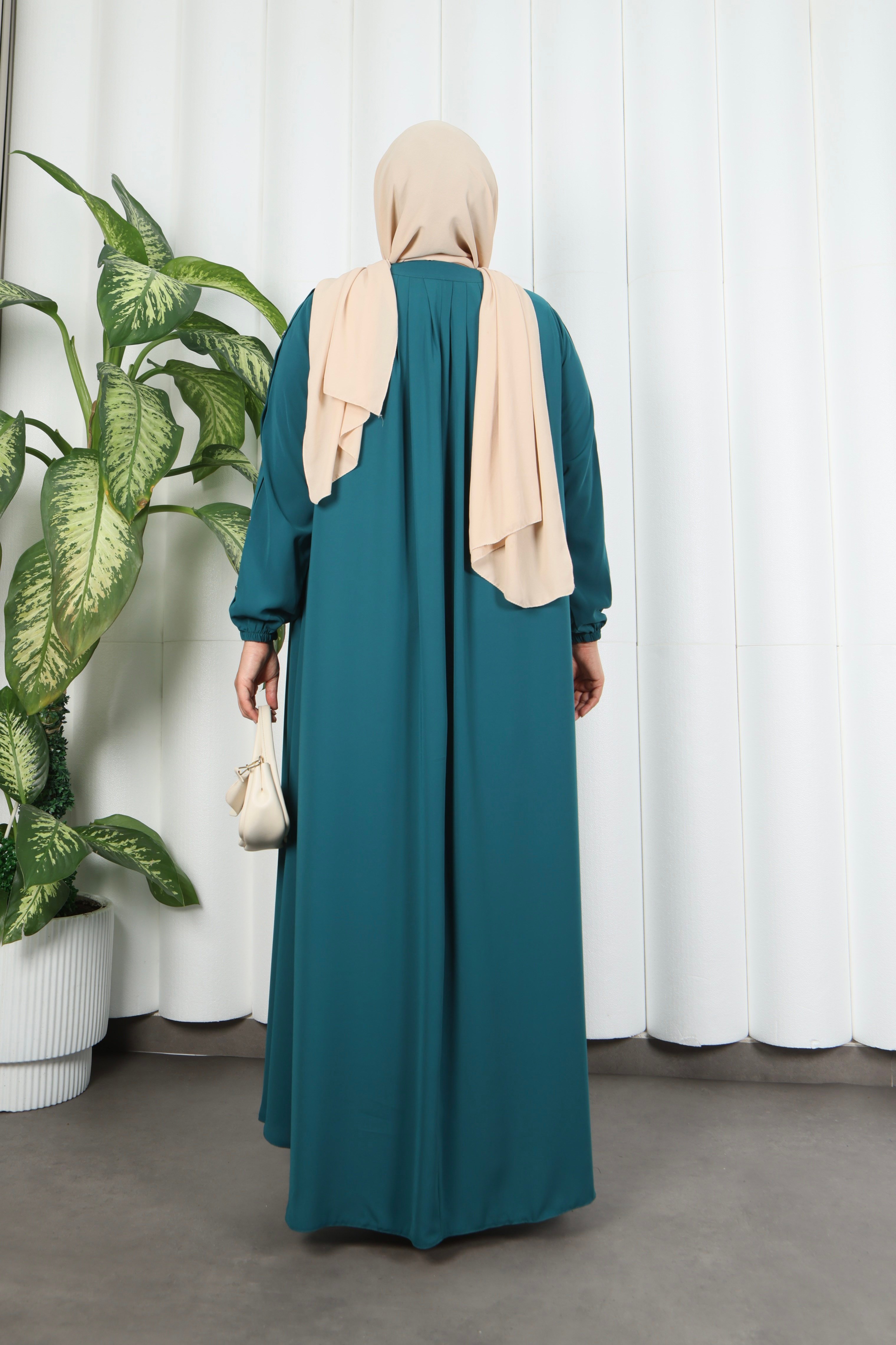Yakadan Pileli Yarım Mevlana Ferace MİNT YEŞİLİ  HNT7063