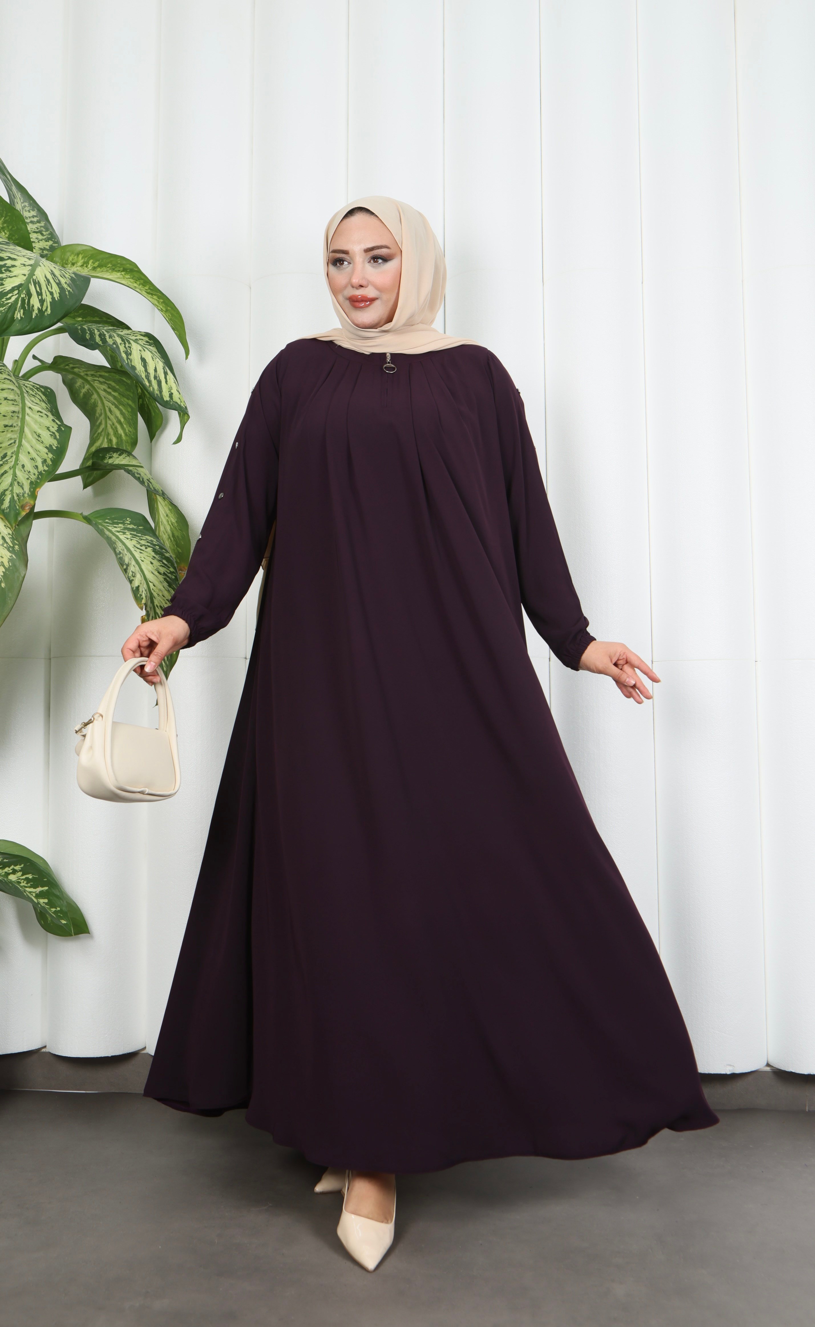 Yakadan Pileli Yarım Mevlana Ferace Mürdüm  HNT7063