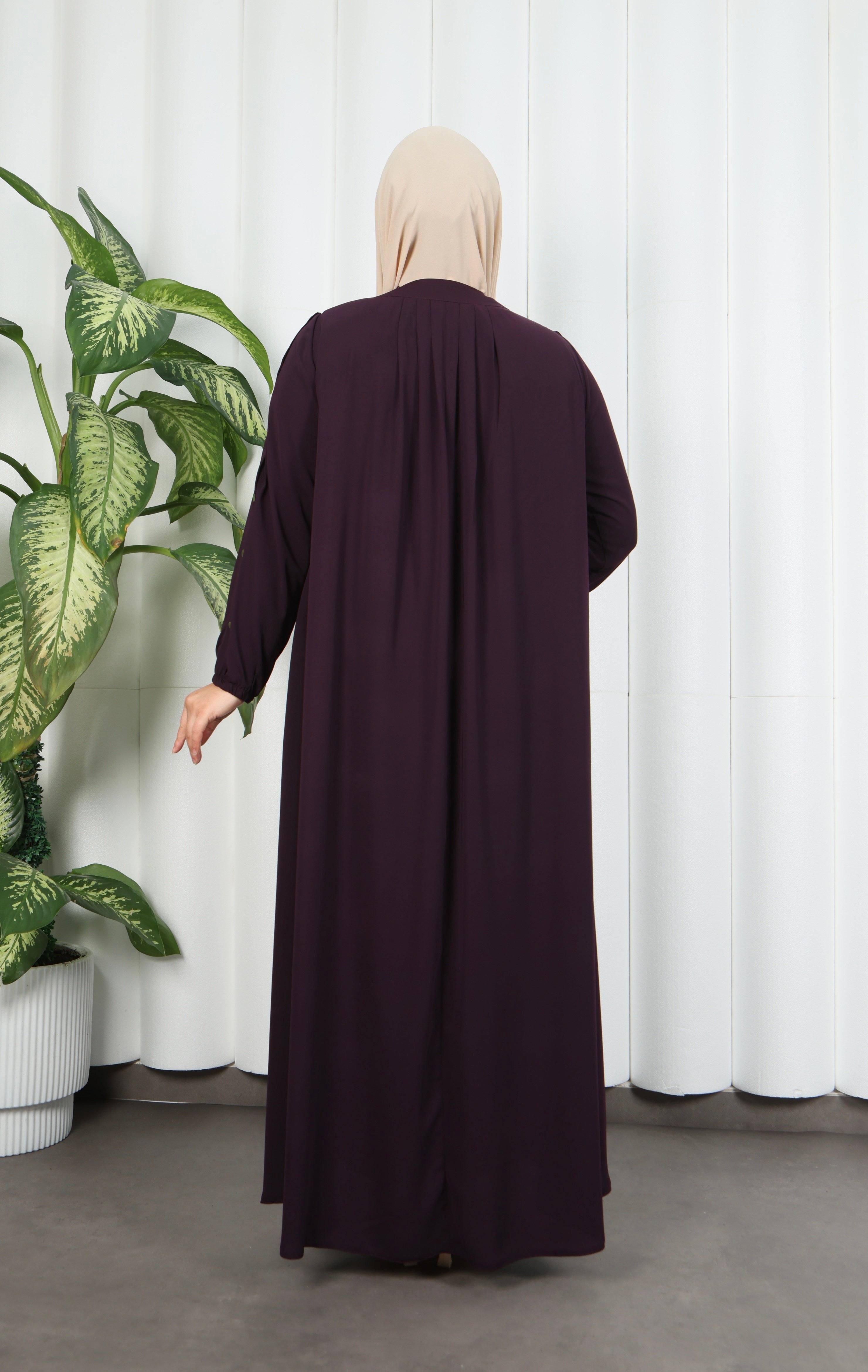 Yakadan Pileli Yarım Mevlana Ferace Mürdüm  HNT7063