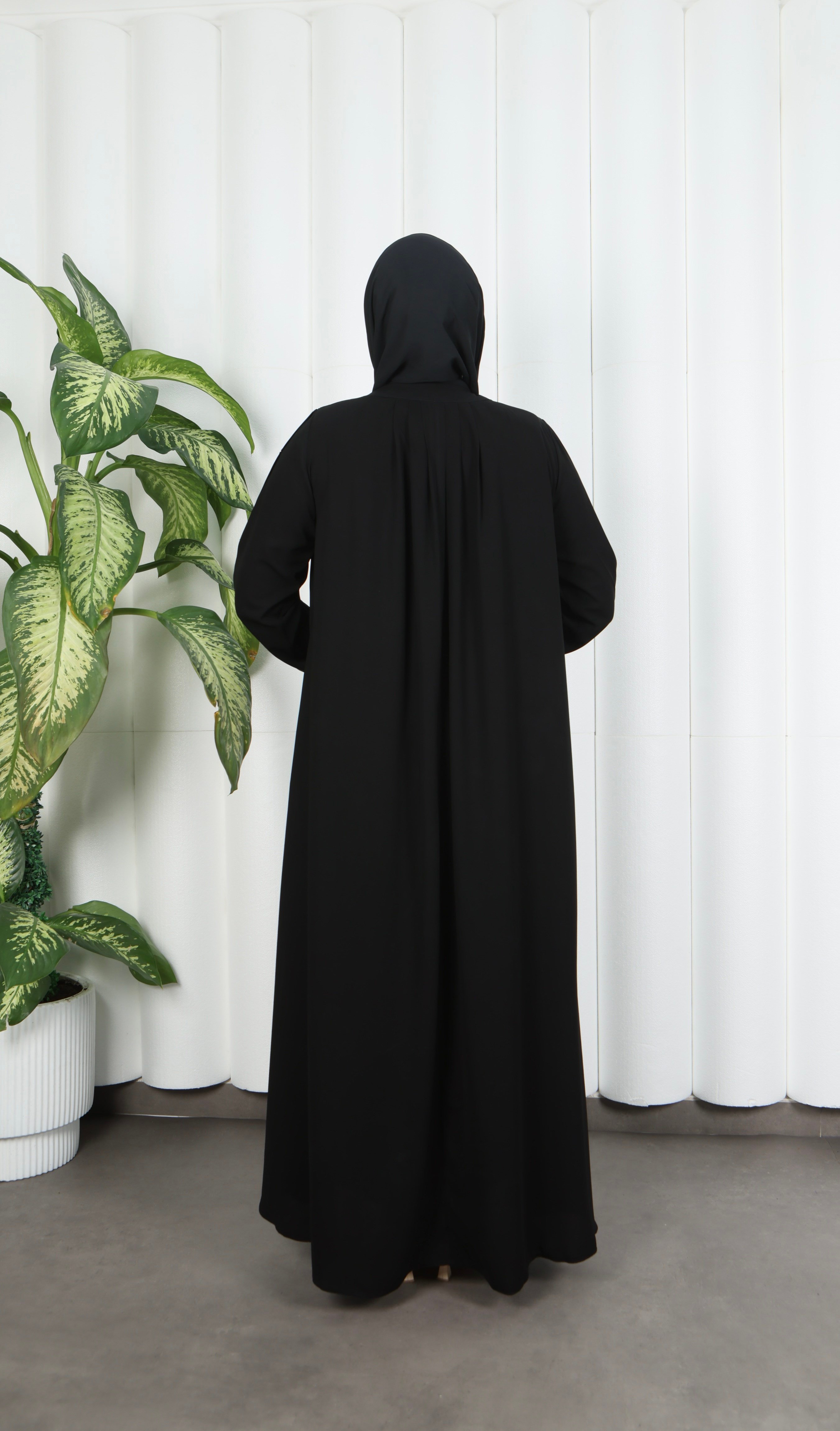 Yakadan Pileli Yarım Mevlana Ferace Siyah HNT7063