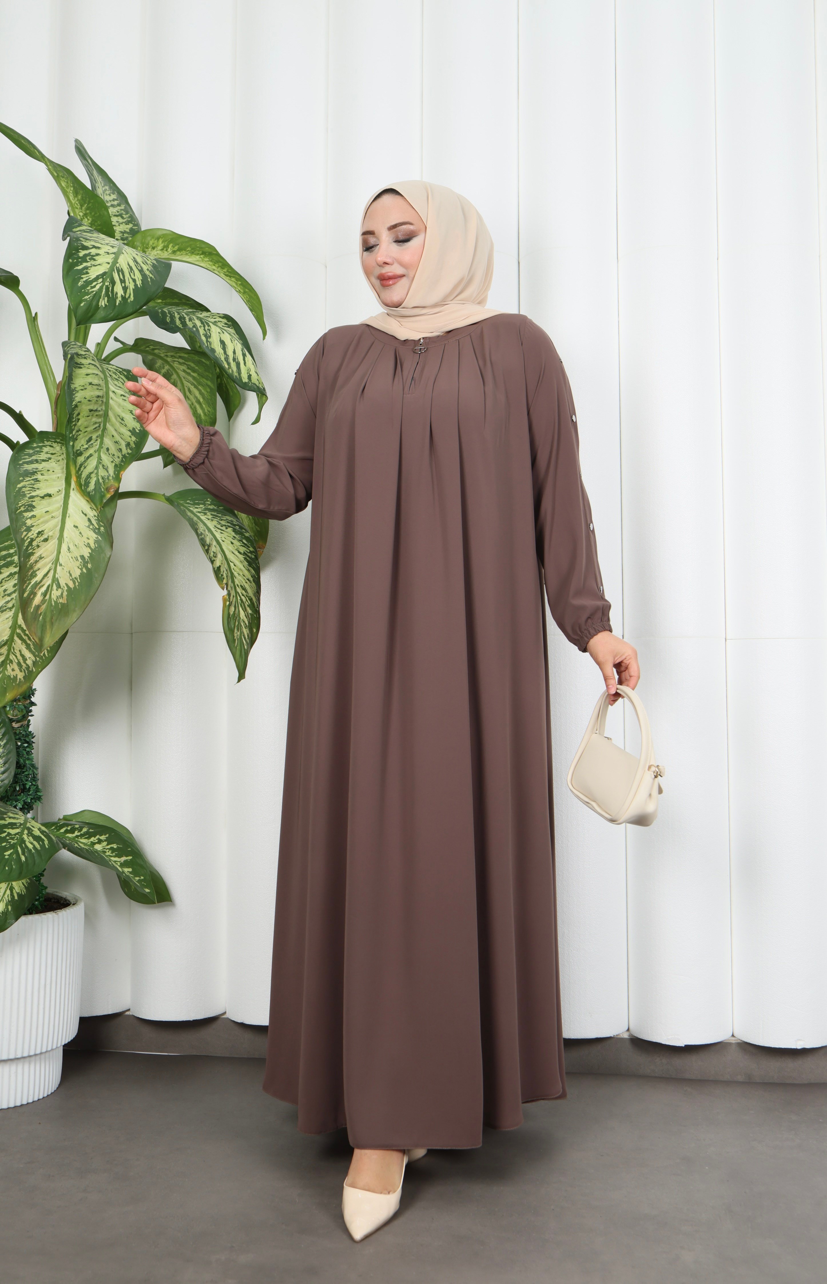 Yakadan Pileli Yarım Mevlana Ferace VİZON HNT7063