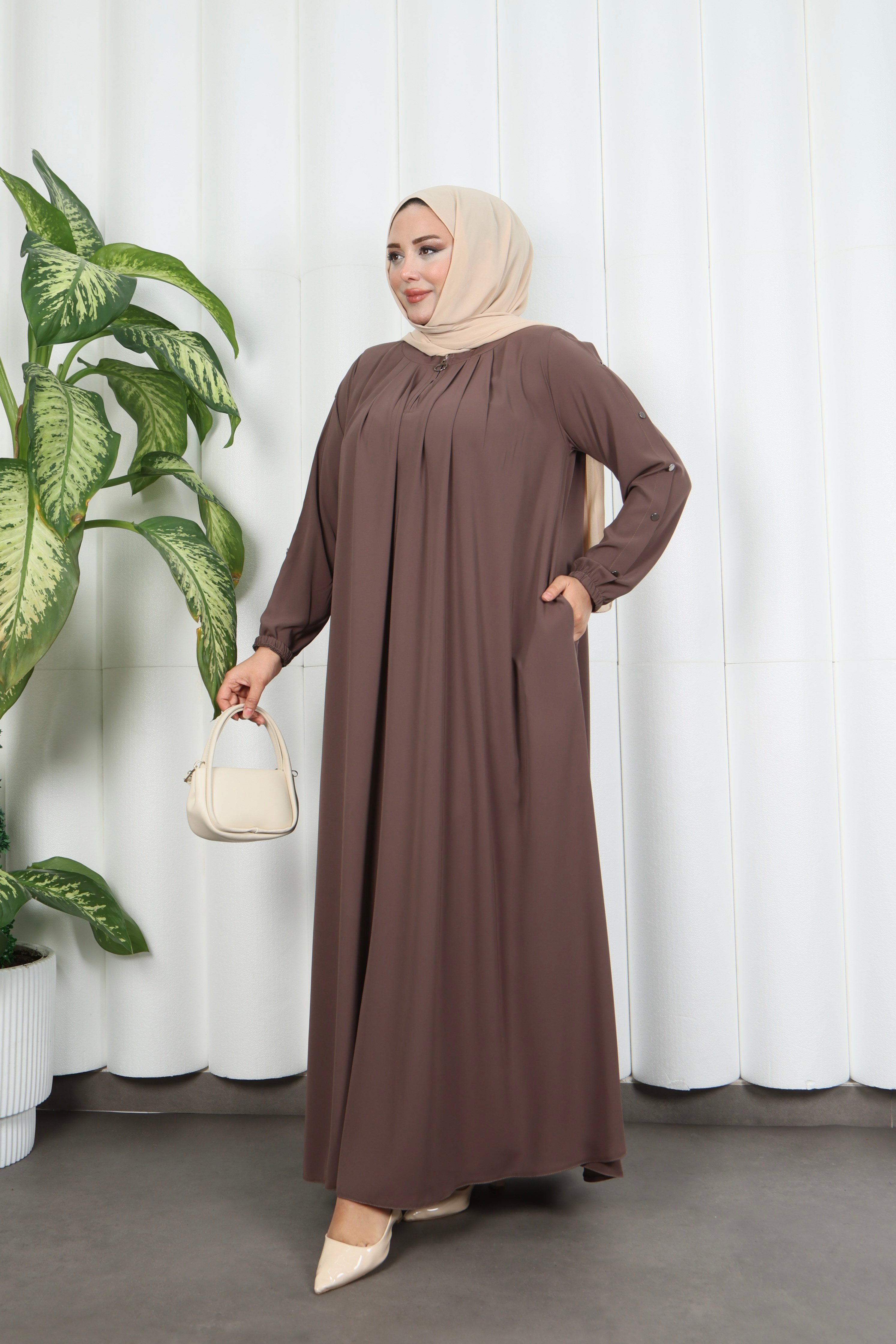 Yakadan Pileli Yarım Mevlana Ferace VİZON HNT7063