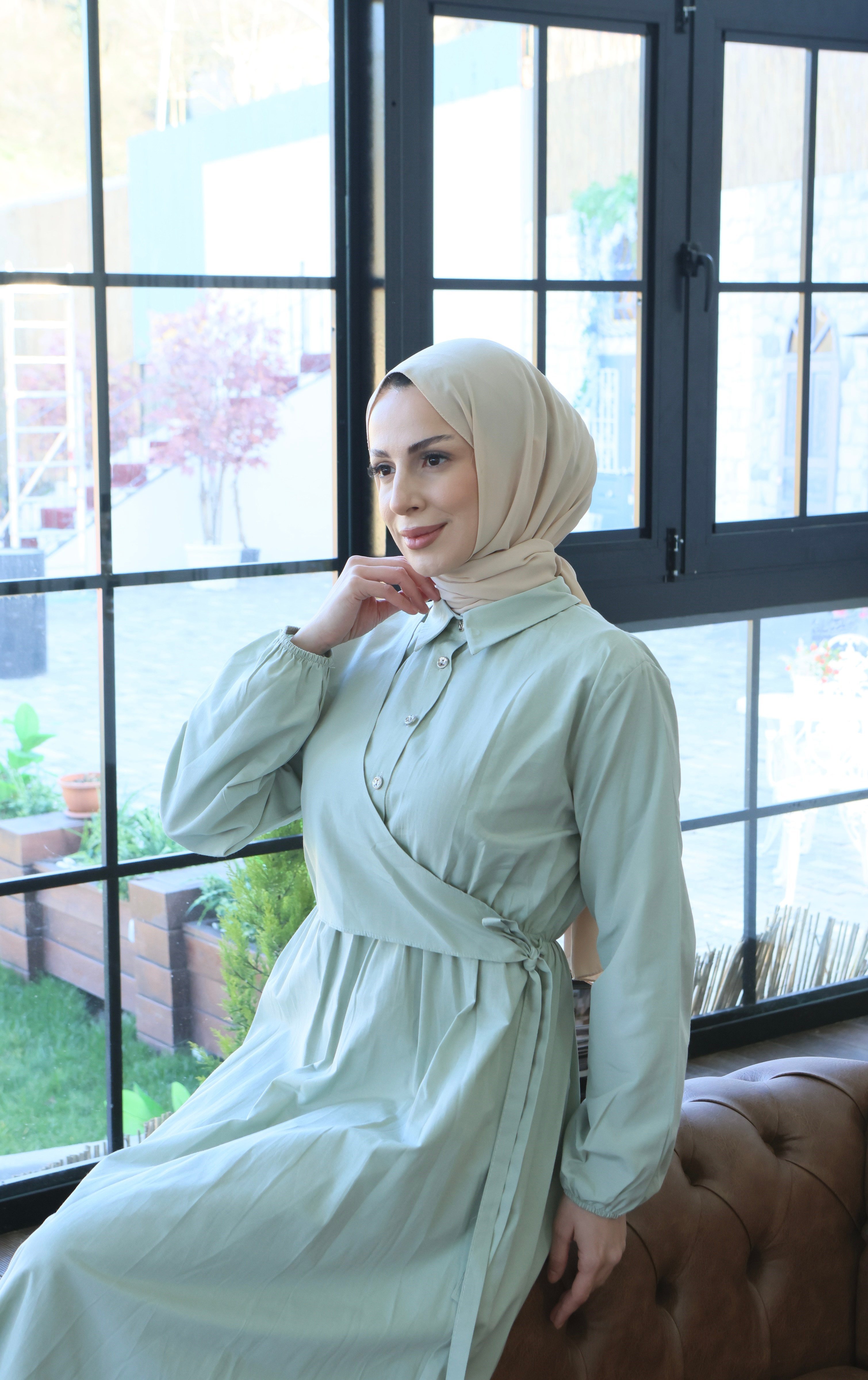 Yandan Bağlamalı  Tesettür Elbise Mint HNT010