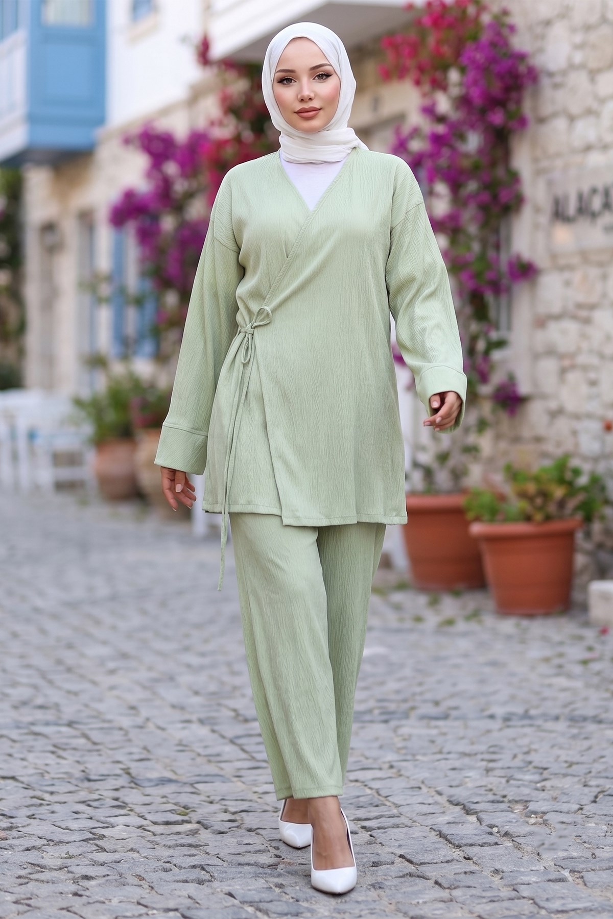 Yandan Bağlamalı Kimono Takım Mint HM2935