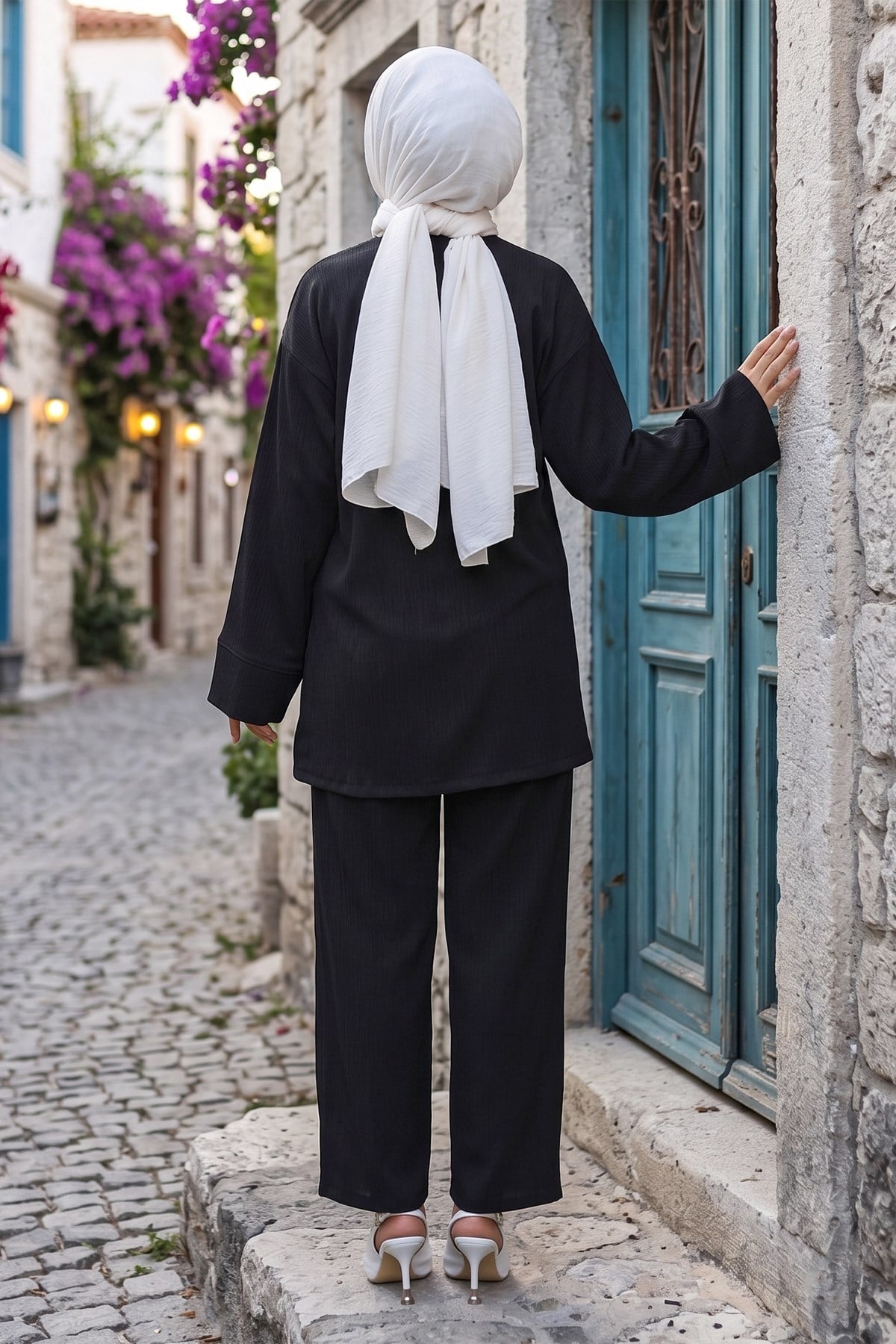 Yandan Bağlamalı Kimono Takım Siyah HM2935