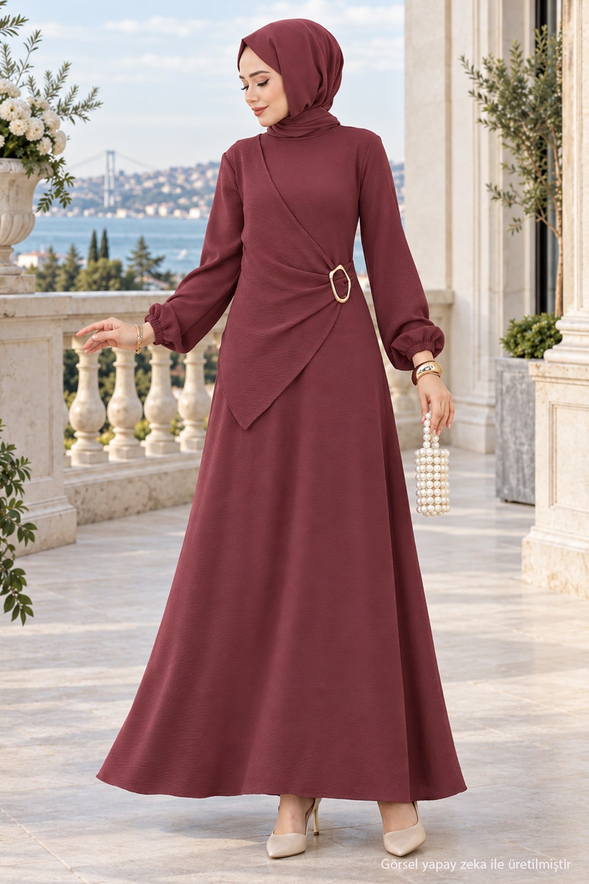 Yandan Tokalı Ayrobin Elbise Gül Kurusu HM2914