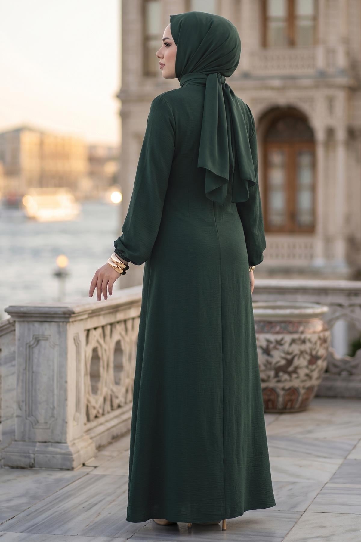 Yandan Tokalı Ayrobin Elbise Haki HM2914
