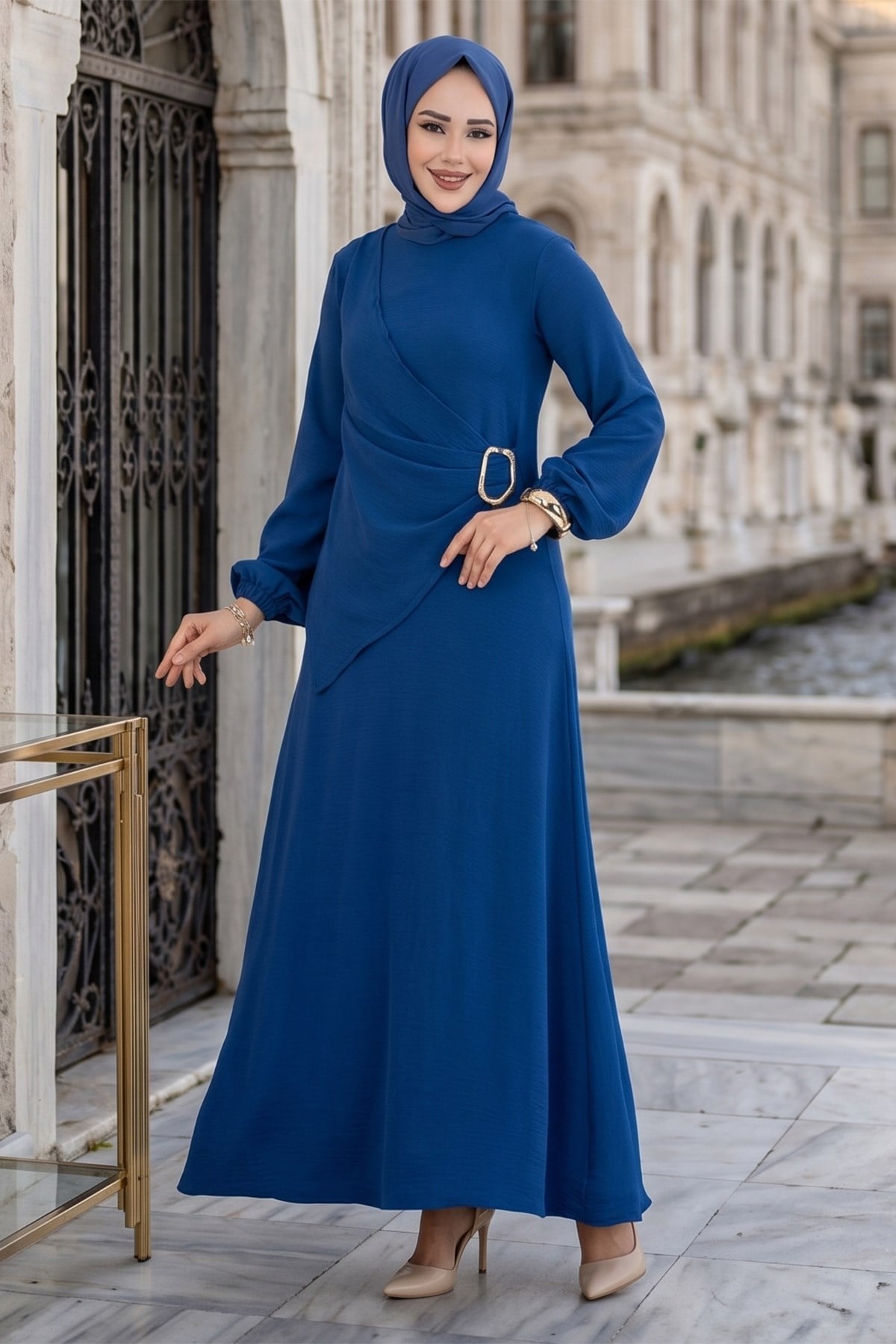 Yandan Tokalı Ayrobin Elbise İndigo HM2914