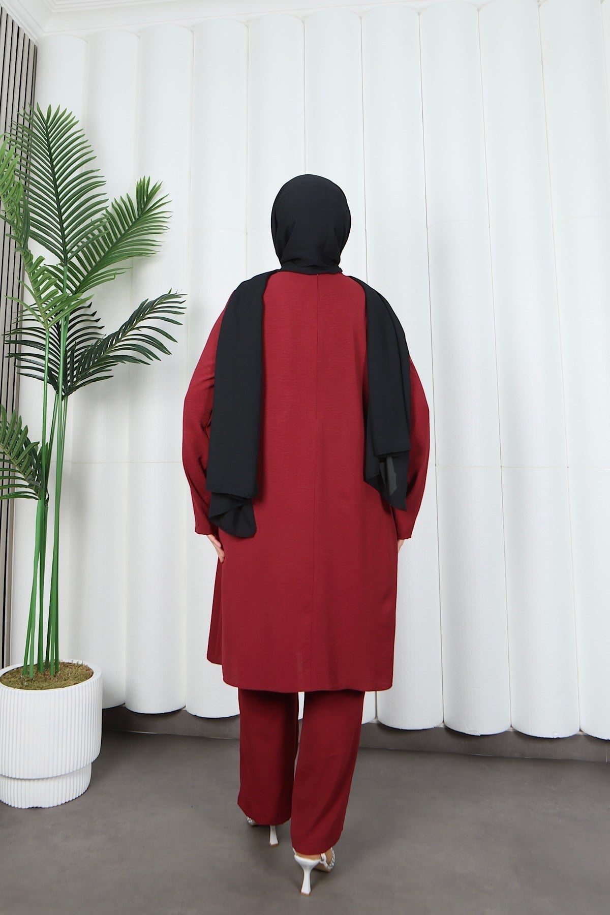 Yandan Tokalı Pantolonlu Ayrobin Takım Bordo  HNT8591